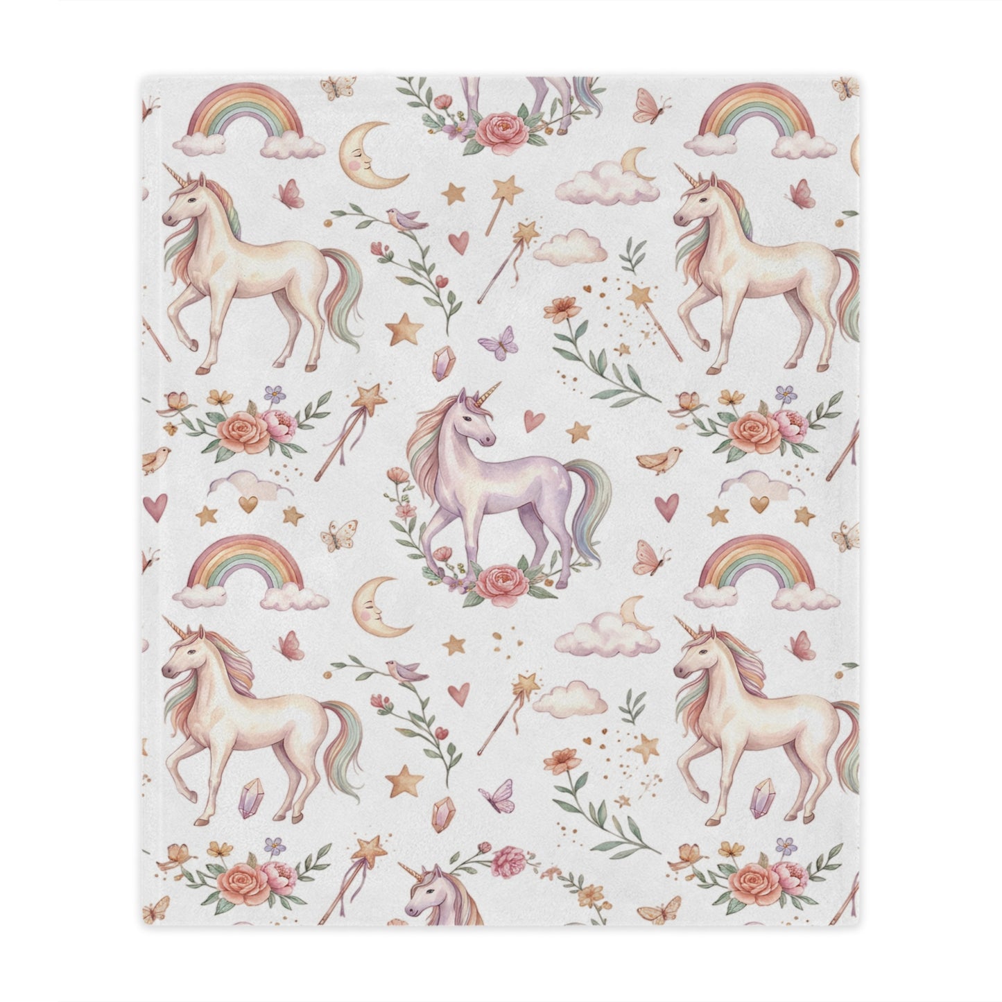 Unicorn Rainbow Minky Blanket – Soft Pastel Fantasy Throw for Kids & Nursery