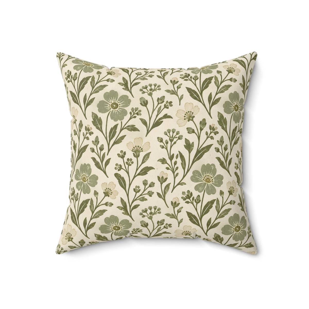 Floral Vine Decorative Pillow — Olive Green Botanical Throw Pillow