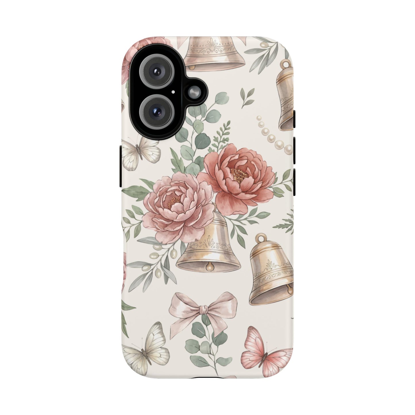 Floral Wedding Bells Phone Case — Vintage Roses, Butterflies & Bow Protective Tough Case