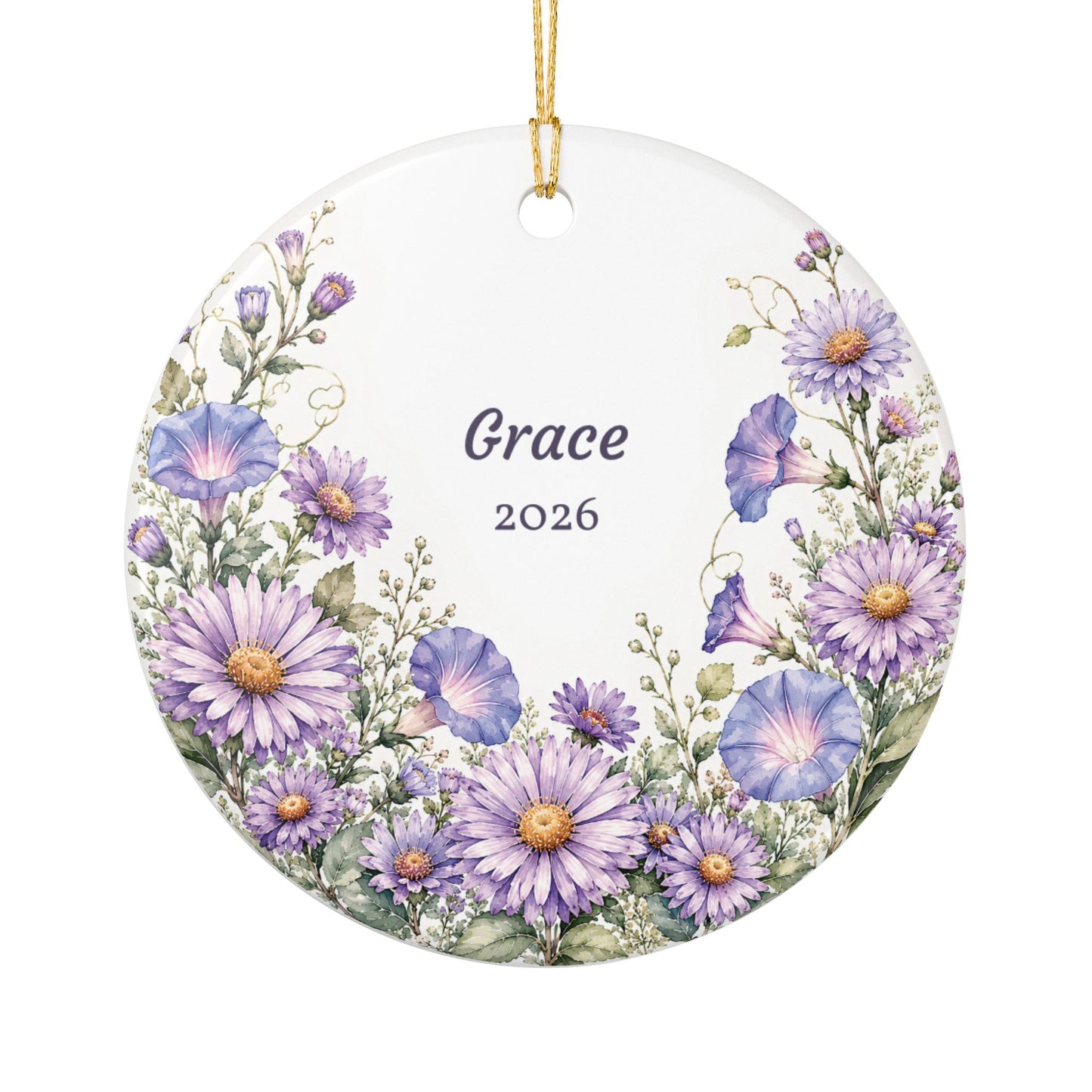 Personalized Ceramic Ornament — Purple Floral “Grace 2026” Keepsake