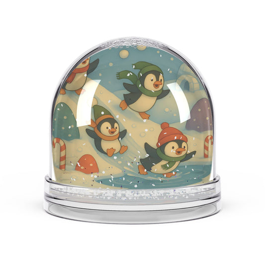 Playful Penguins Snow Globe – Winter Candyland Scene with Two-Sided Print