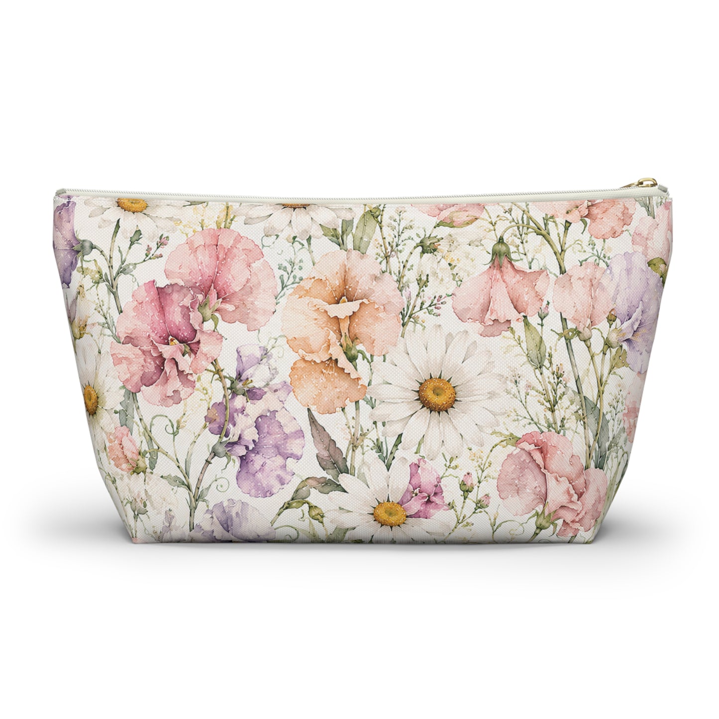 Floral Meadow Accessory Pouch — Watercolor Wildflower Cosmetic Bag