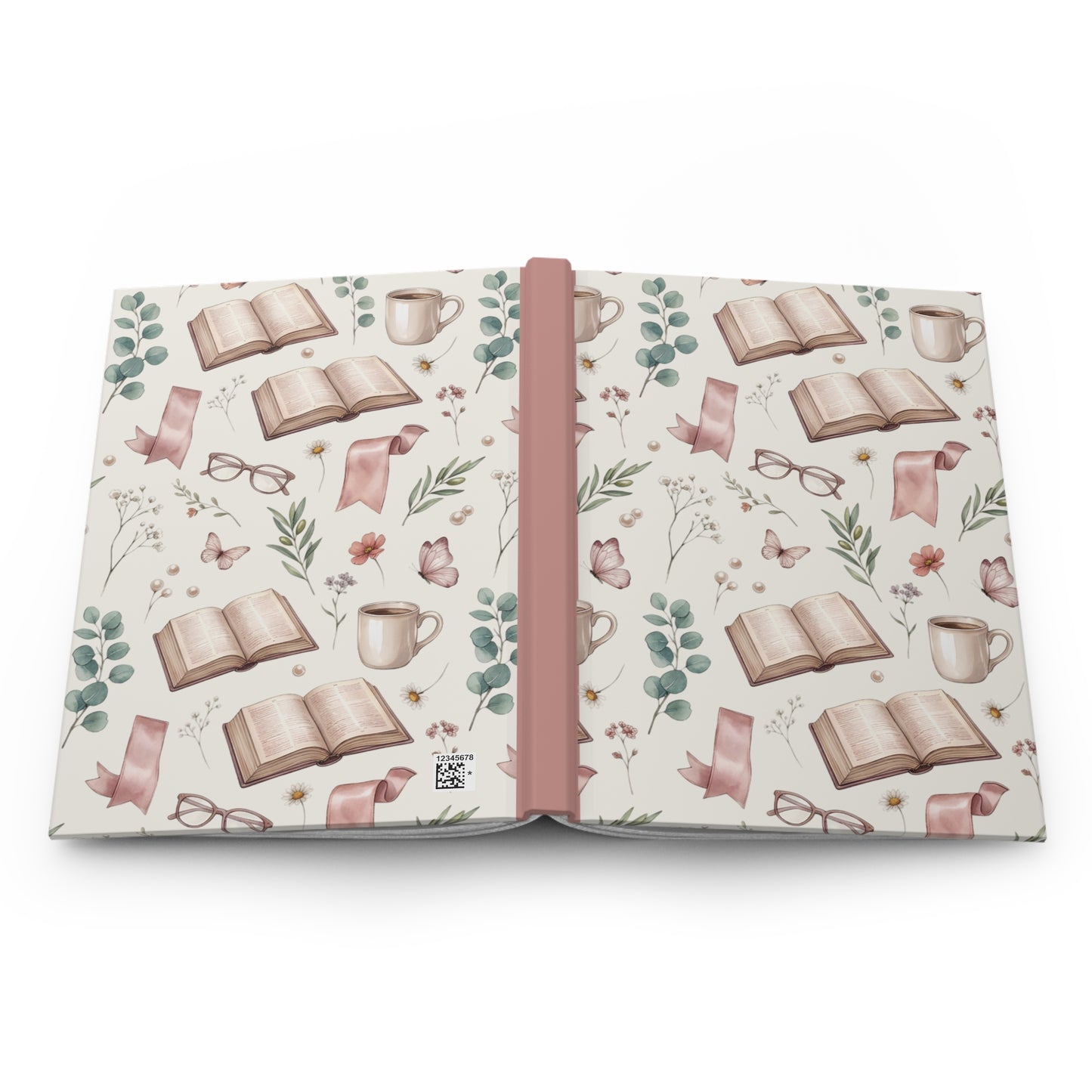 Reading Journal — Hardcover Notebook with Cozy Book & Tea Pattern