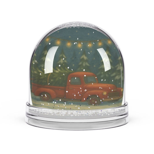 Vintage Red Truck Christmas Snow Globe – Festive Holiday Keepsake with Glitter Snowfall
