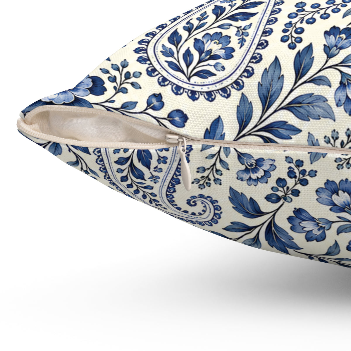 Blue Paisley Decorative Throw Pillow — Square Spun Polyester Cushion