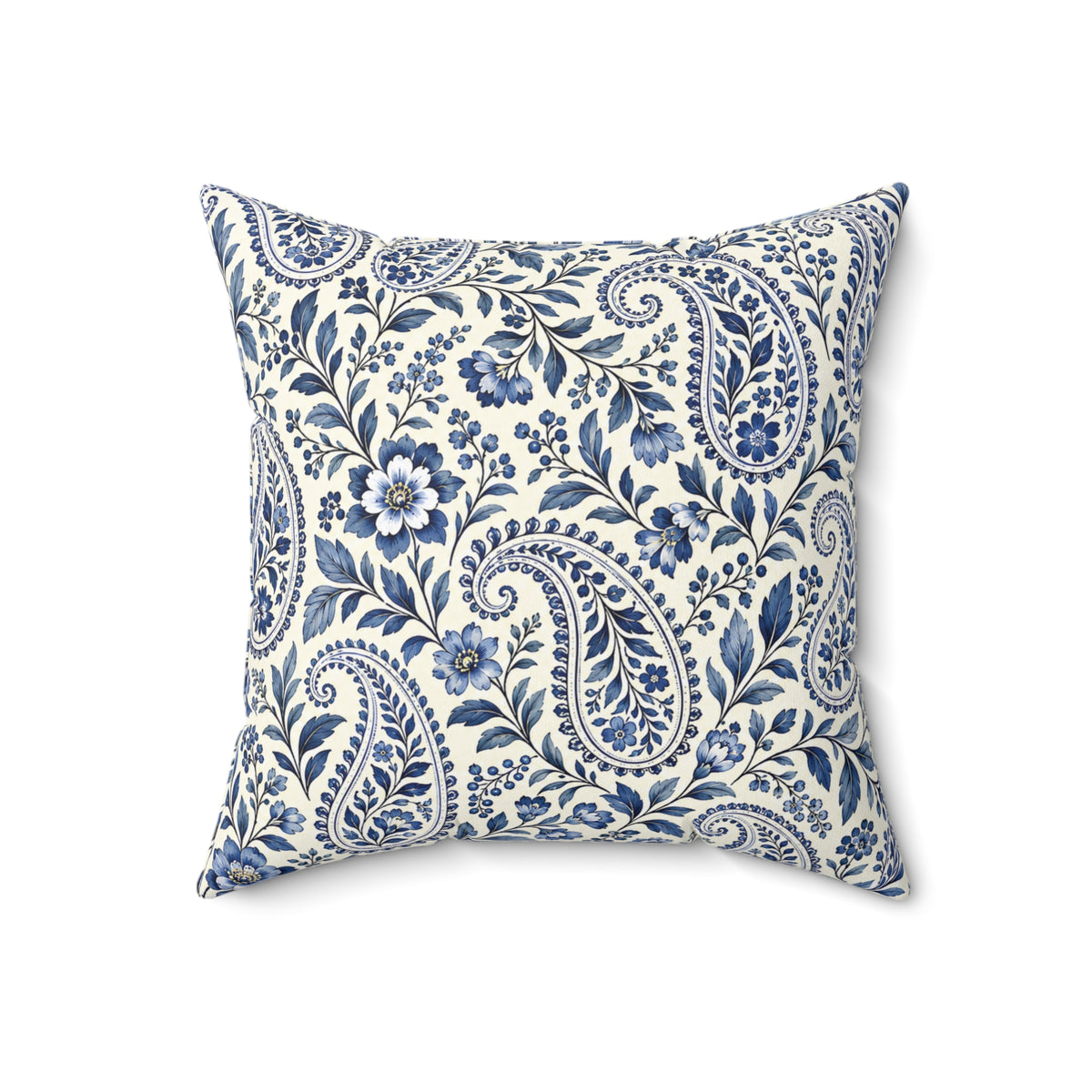 Blue Paisley Decorative Throw Pillow — Square Spun Polyester Cushion