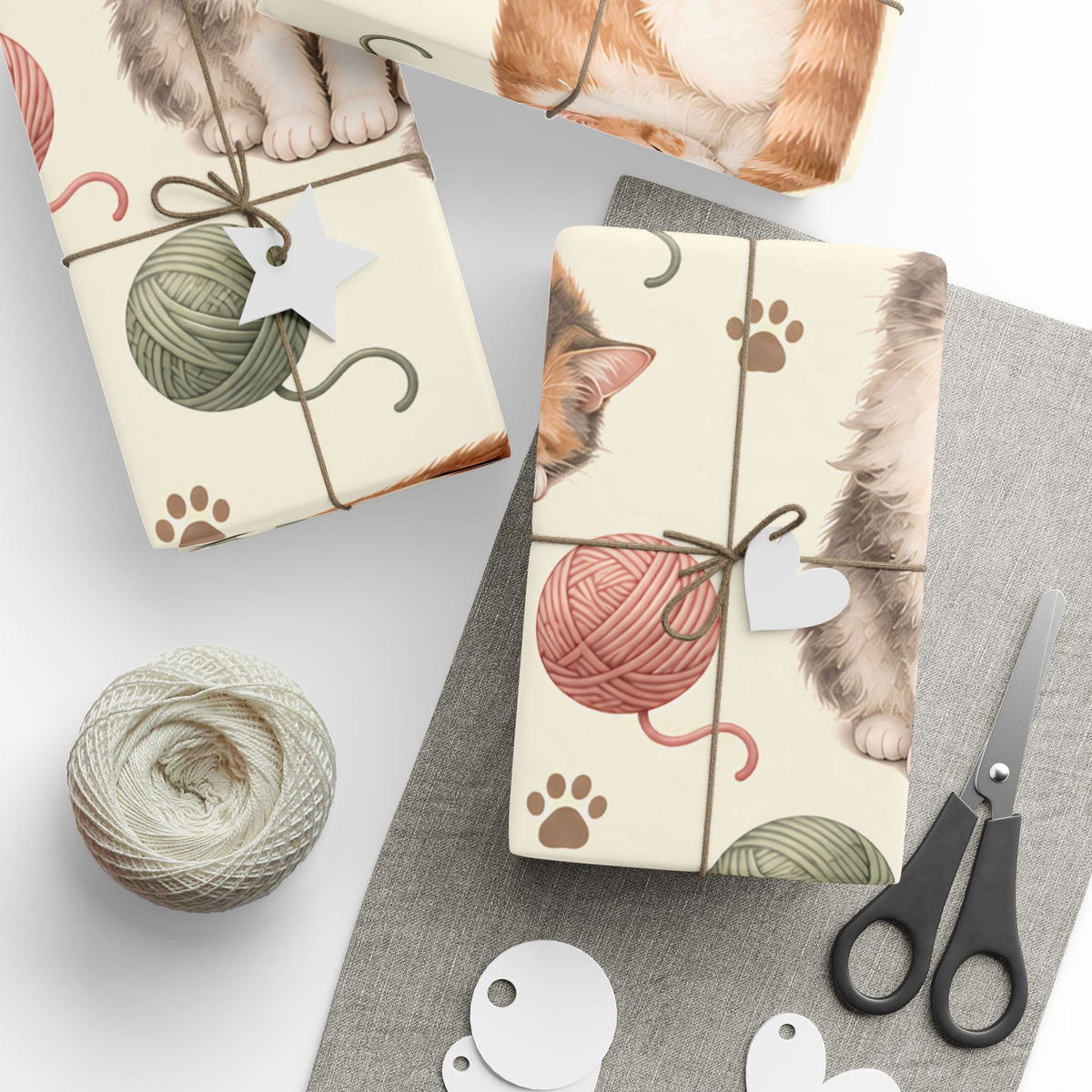 Cat & Yarn Pattern Wrapping Paper Roll — Cute Kitty Gift Wrap for Pet Lovers