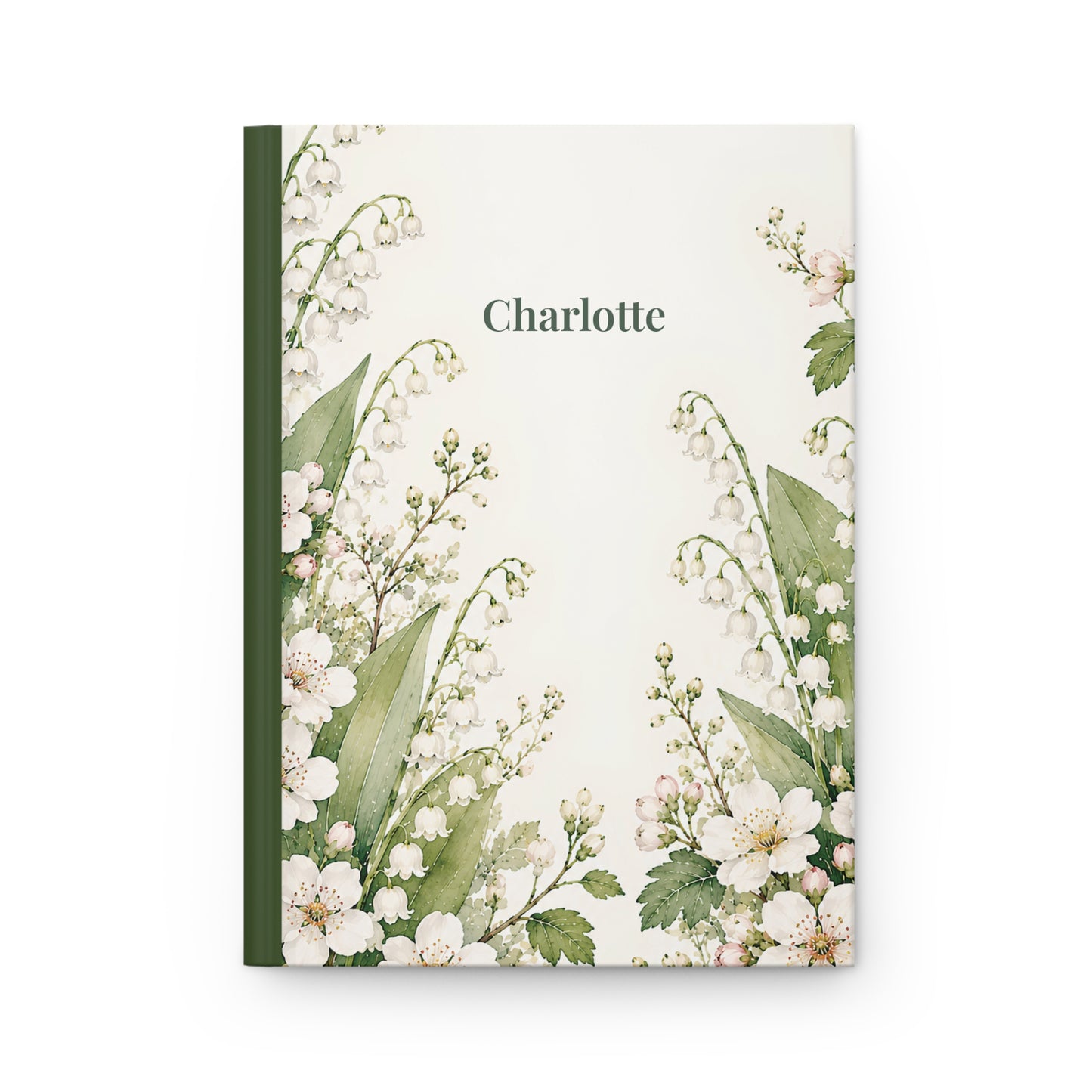 Personalized Lily of the Valley Hardcover Journal — Floral Name Notebook (Charlotte)