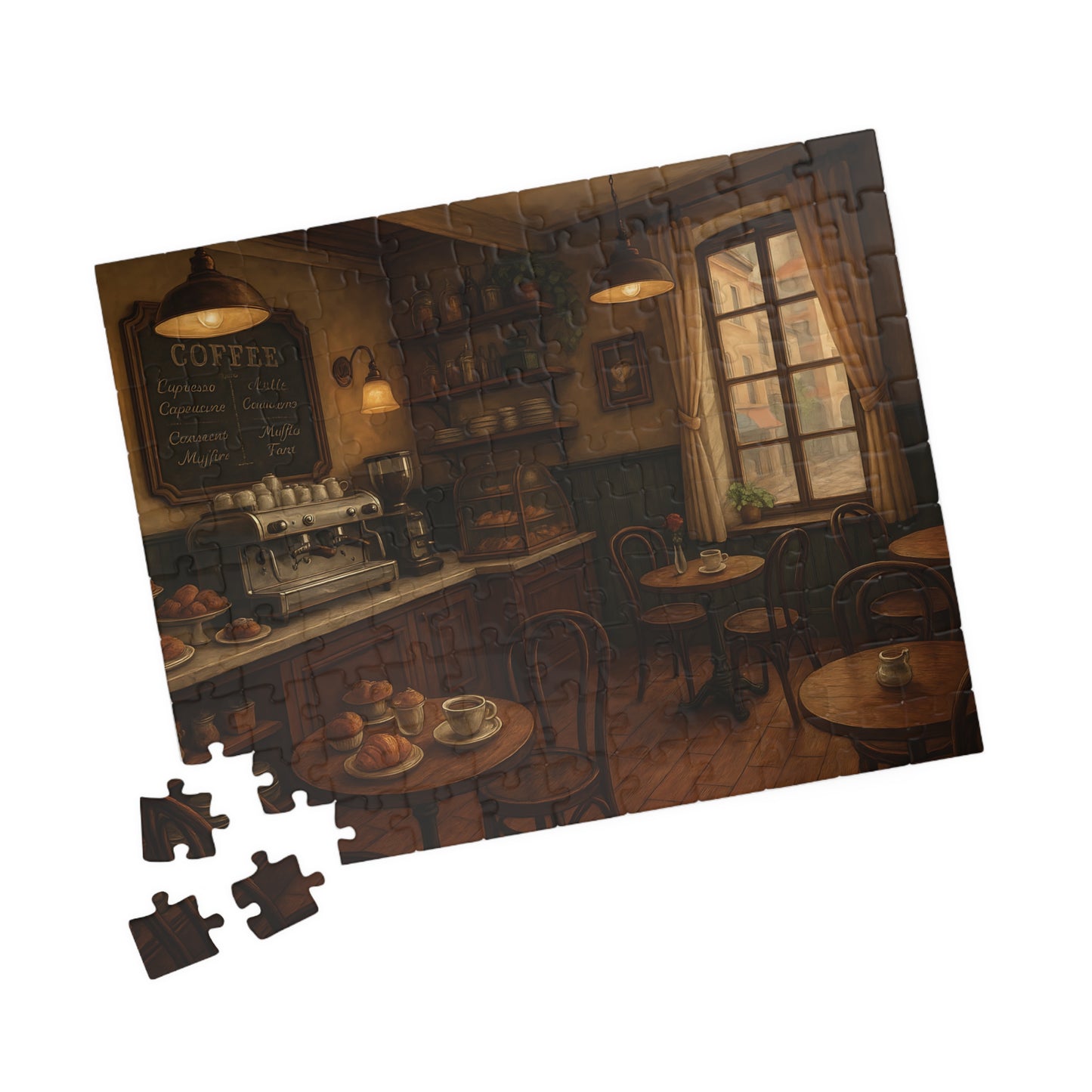 Cozy Parisian Café Jigsaw Puzzle – Coffee & Croissants