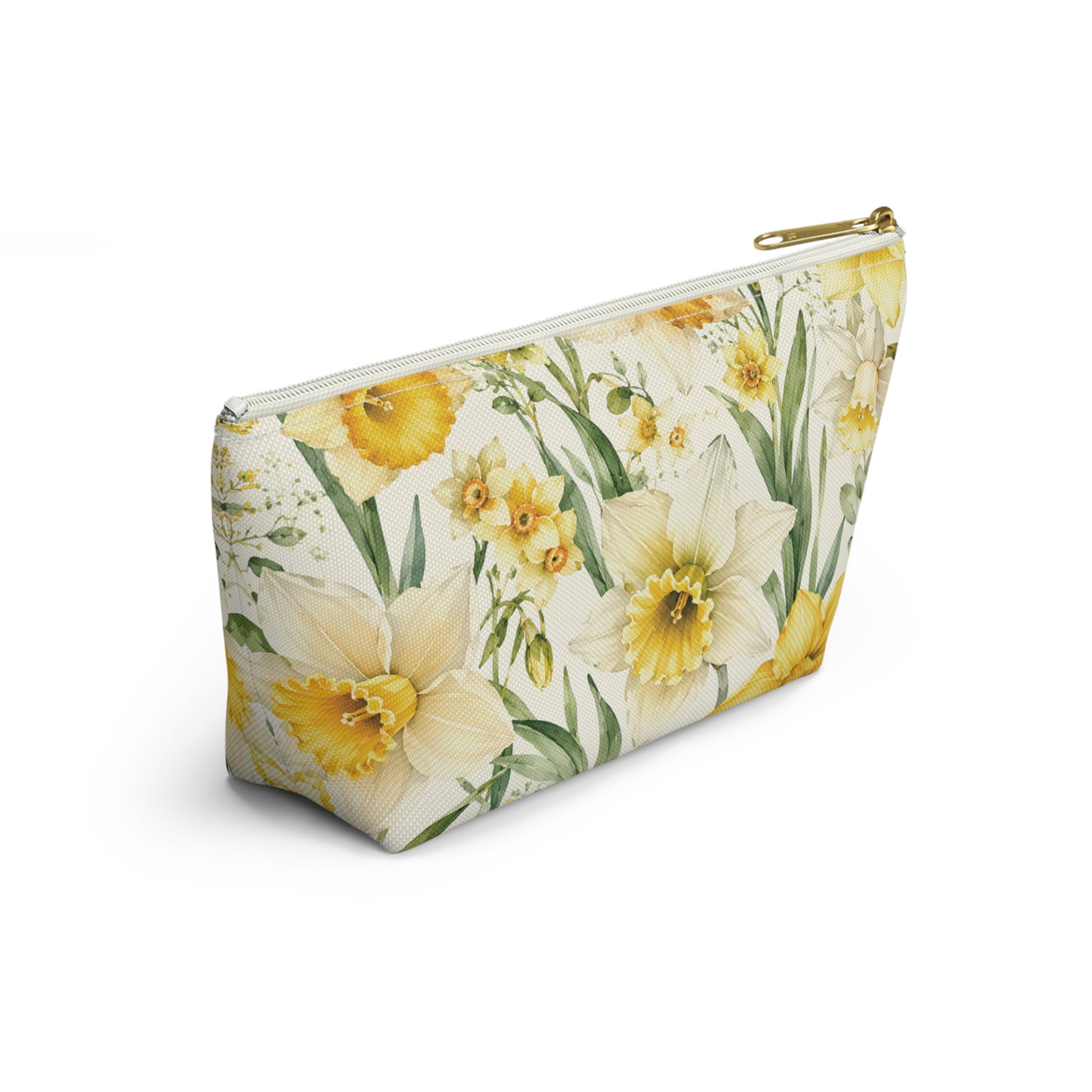 Daffodil Floral T-Bottom Accessory Pouch — Spring Makeup & Travel Organizer