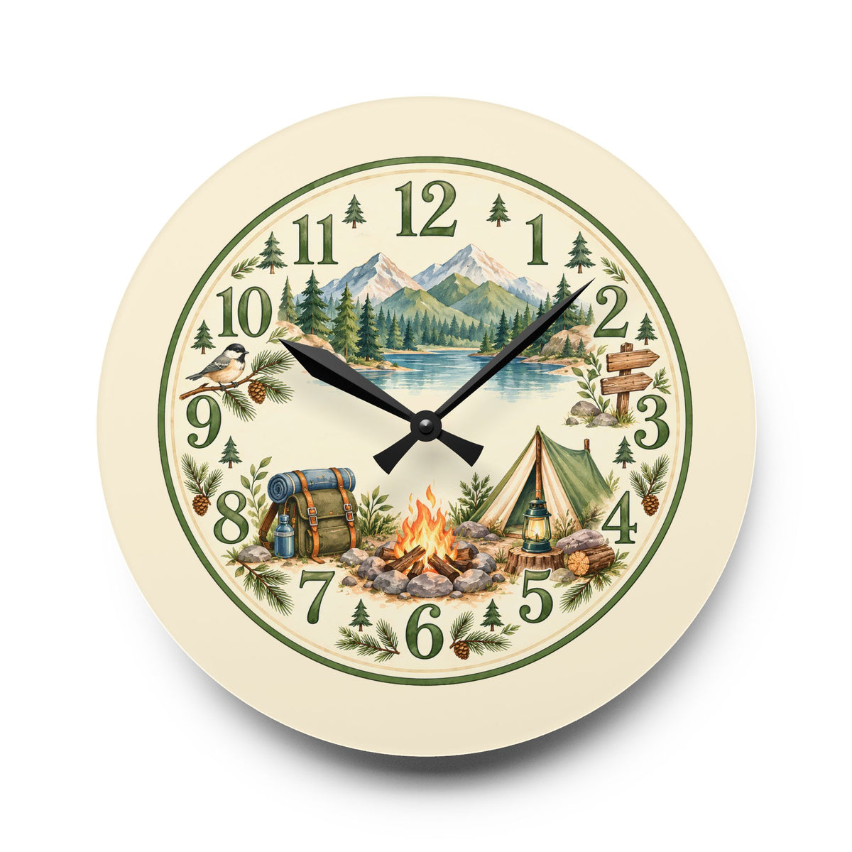 Rustic Camping Scene Acrylic Wall Clock