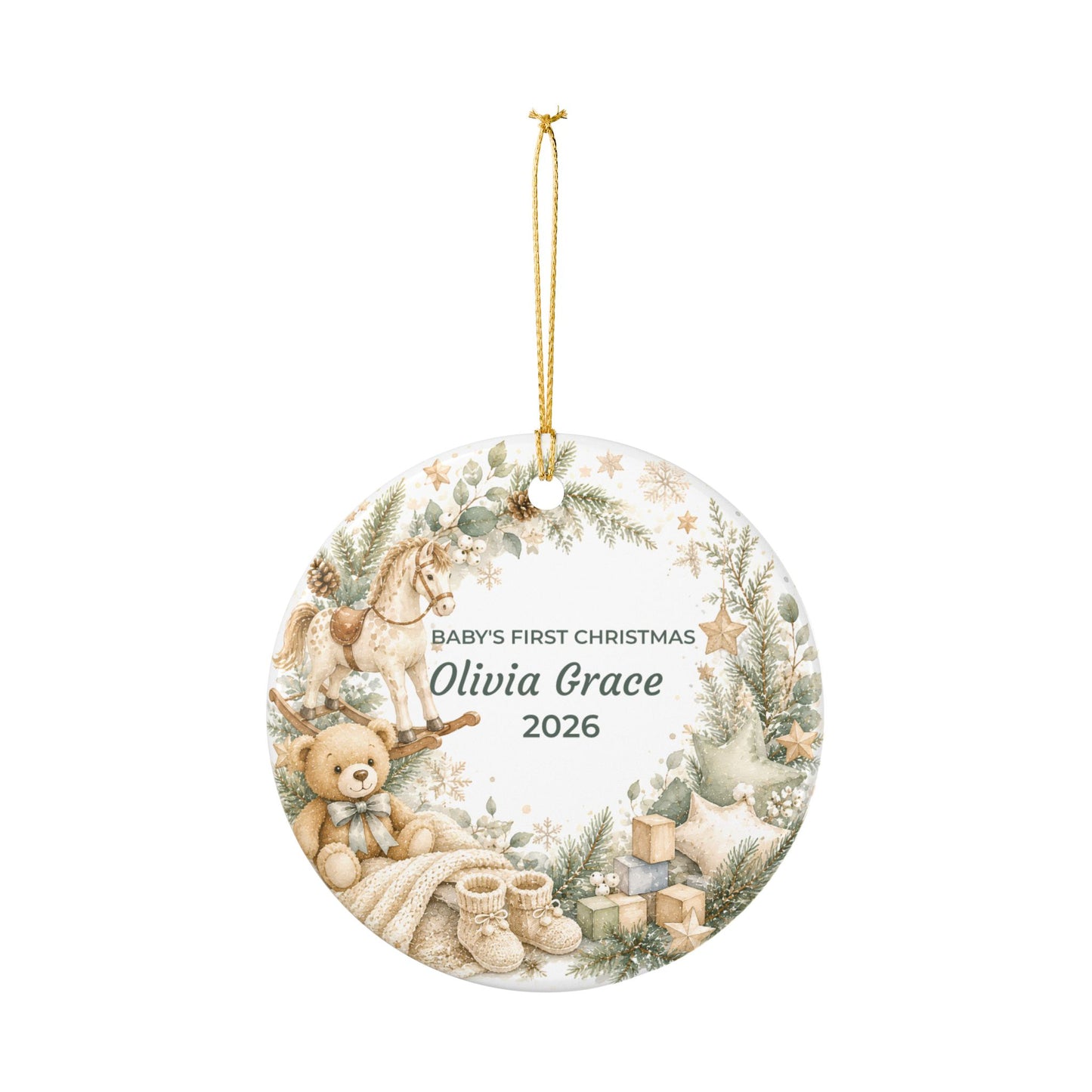 Baby's First Christmas Ceramic Ornament — Personalized Name & Year