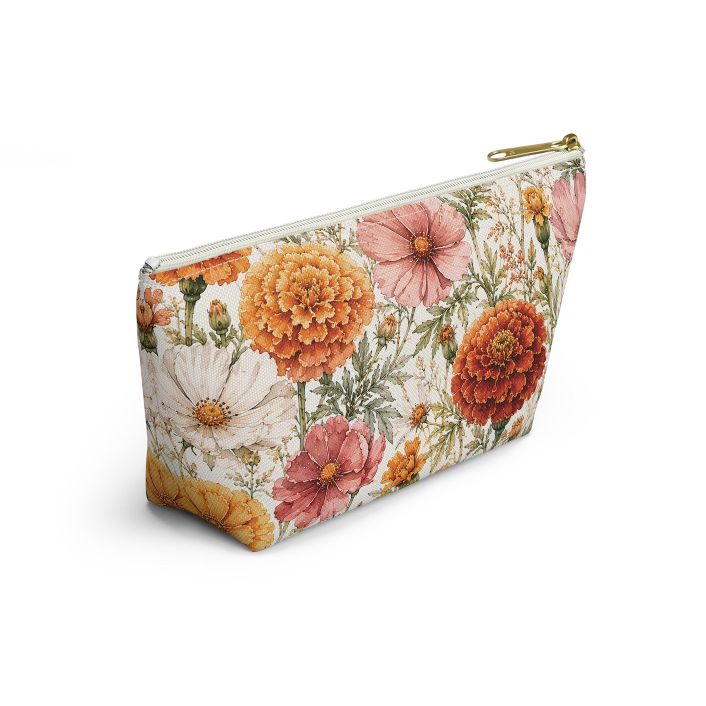 Floral Marigold Accessory Pouch — T‑Bottom Cosmetic Bag