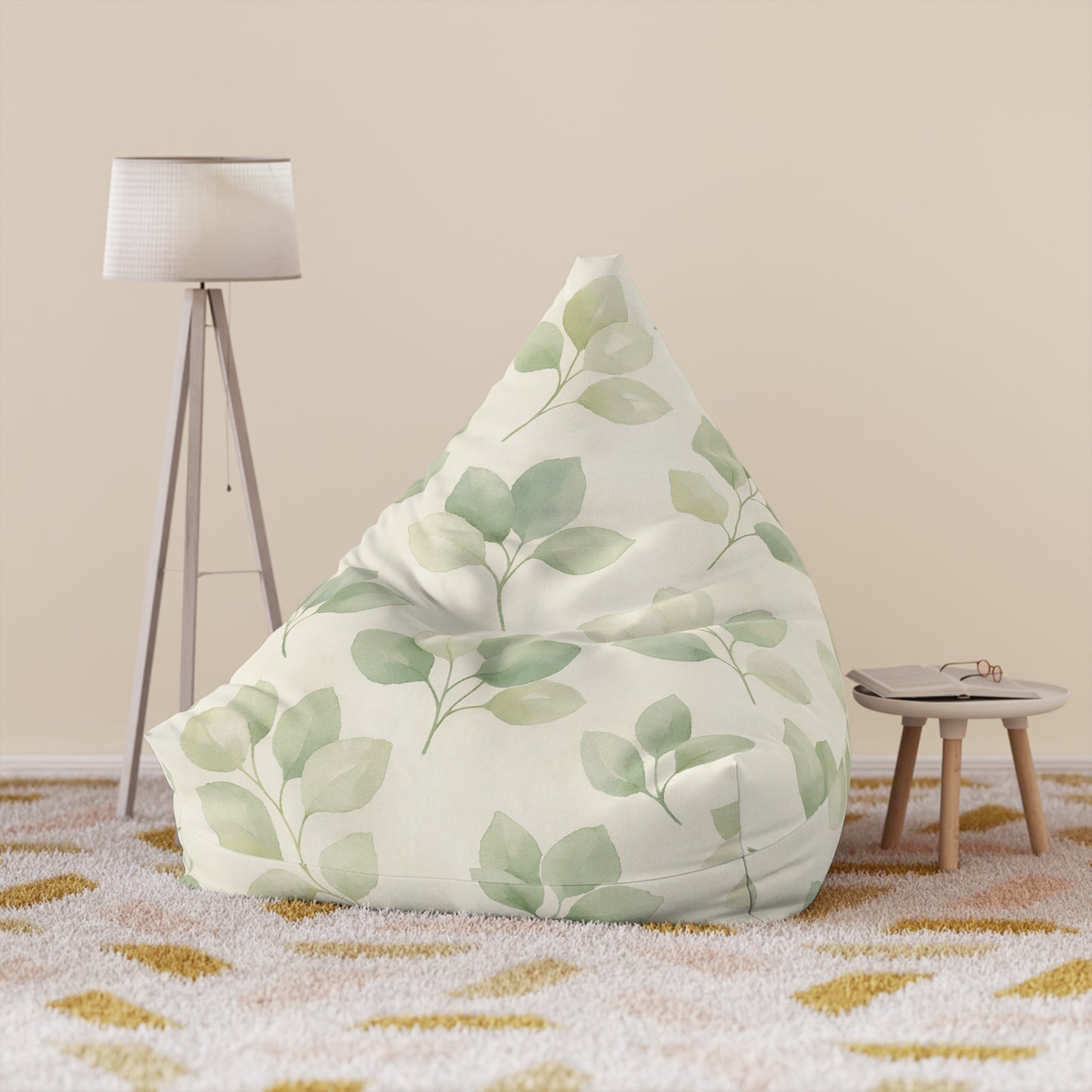 Botanical Leaf Bean Bag Cover — Soft Green Watercolor Foliage