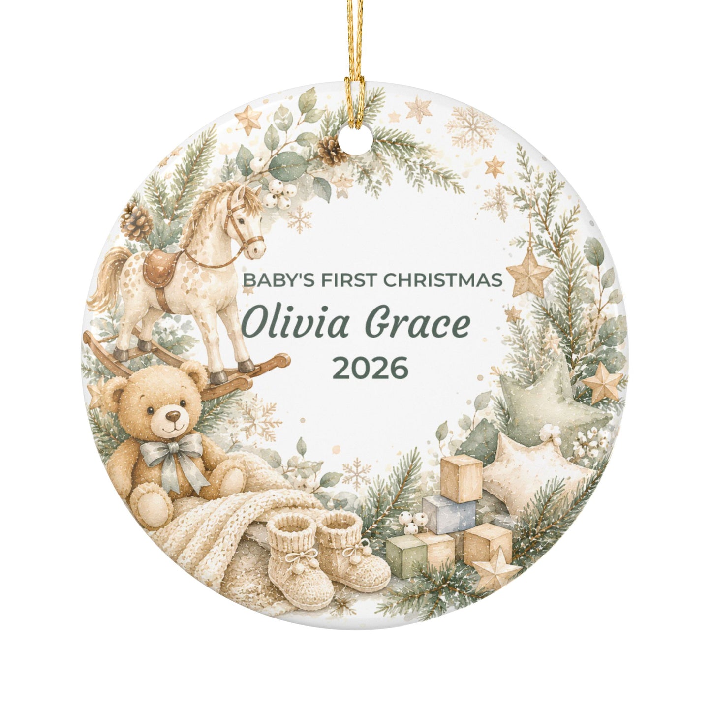 Baby's First Christmas Ceramic Ornament — Personalized Name & Year