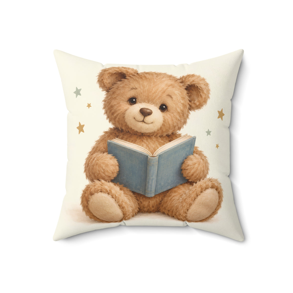 Reading Teddy Bear Square Pillow