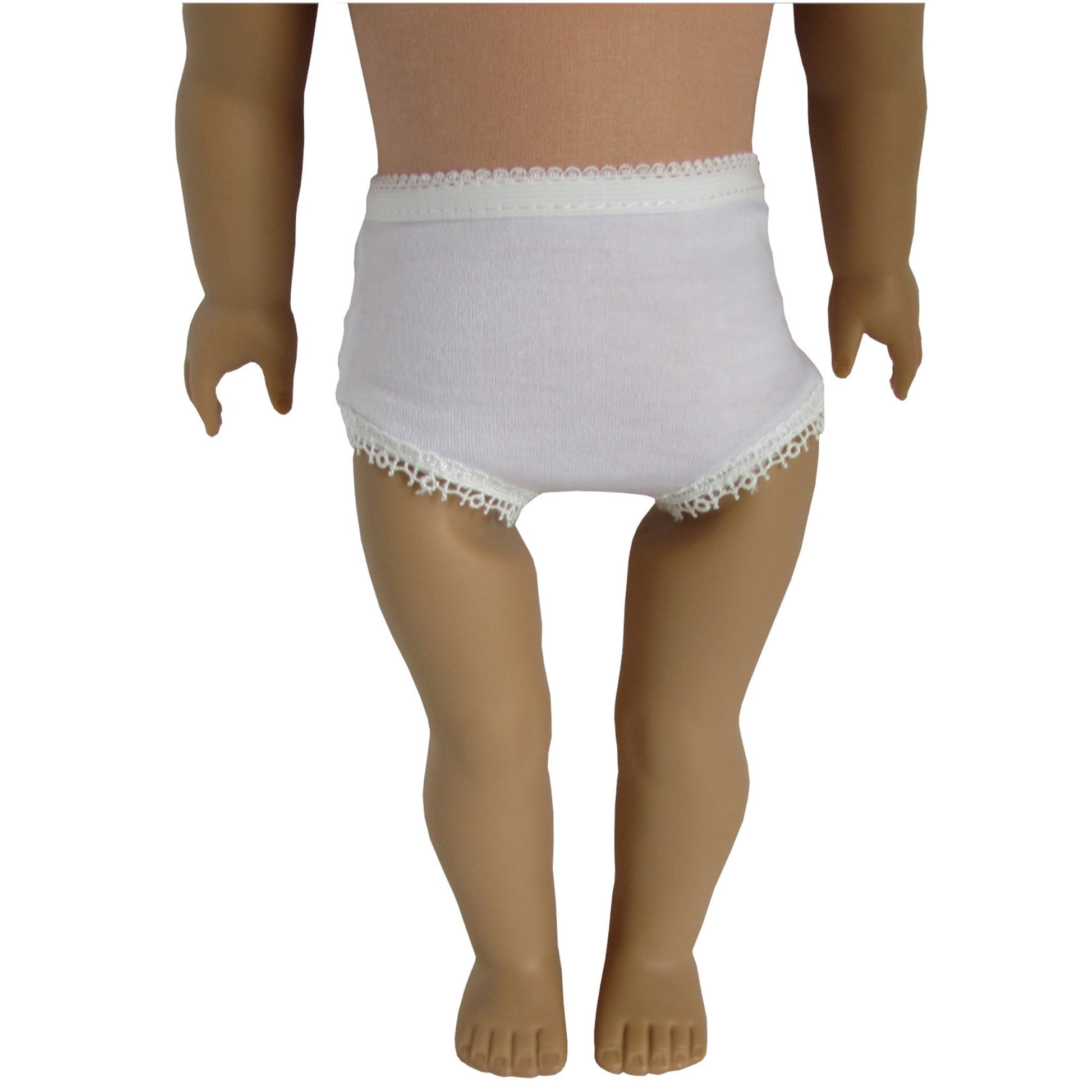 3 pack White Lace Panties for 18-inch dolls with doll