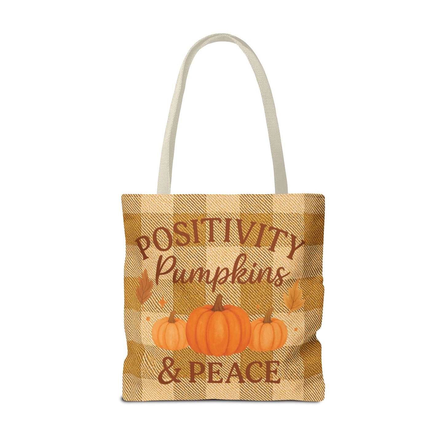 Positivity, Pumpkins & Peace Fall Tote Bag – Autumn Plaid Reusable Shopping & Everyday Carry Bag