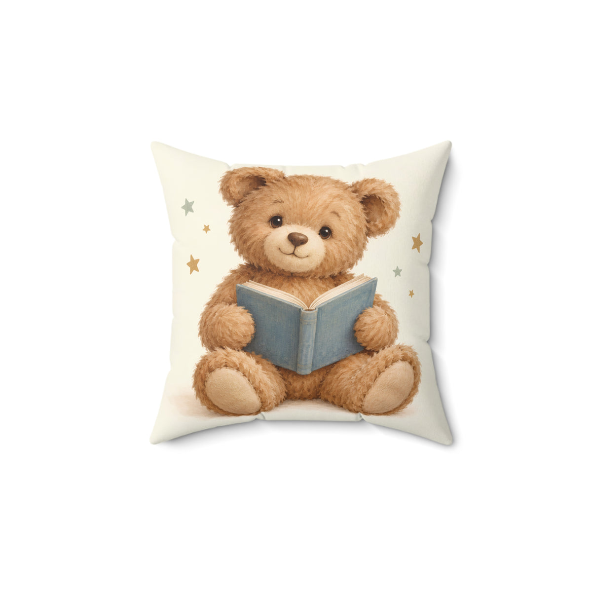 Reading Teddy Bear Square Pillow
