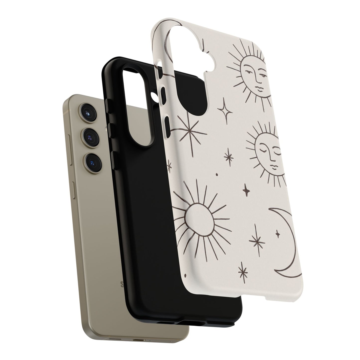 Celestial Moon & Sun Line Art iPhone Case – Minimalist Boho Cosmic Design