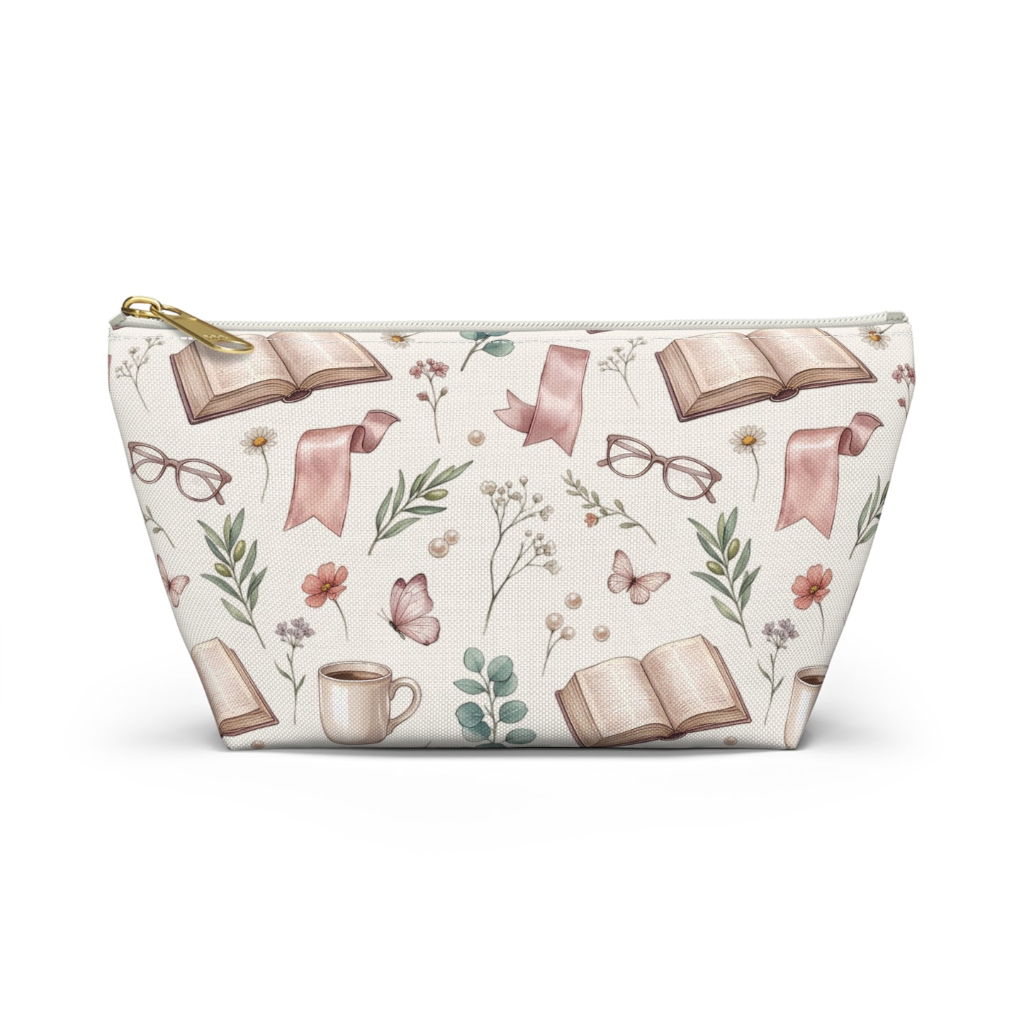 Booklover Cosmetic Pouch — Floral Reading Pattern Accessory Bag