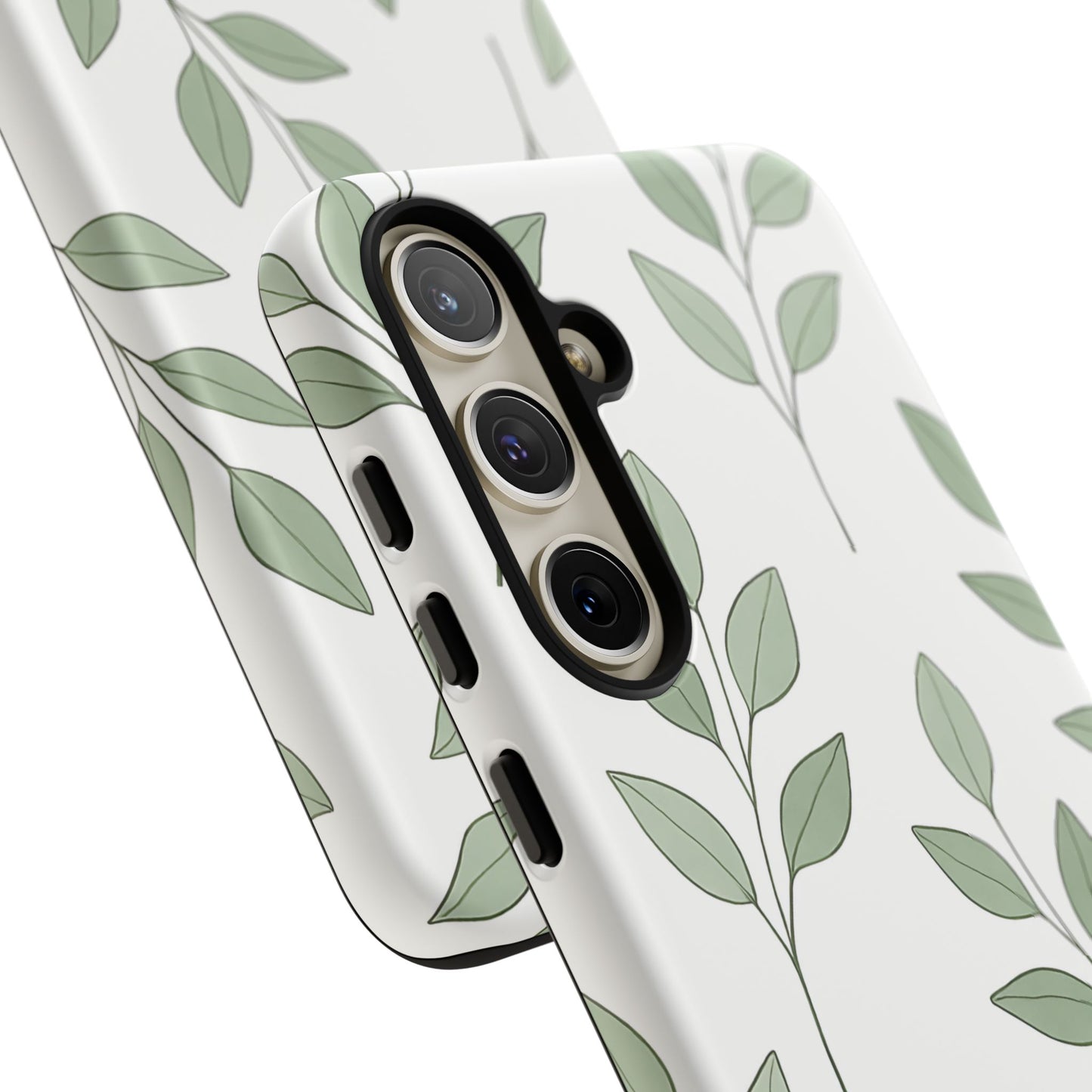 Minimalist Green Leaf Phone Case – Elegant Botanical Pattern on White