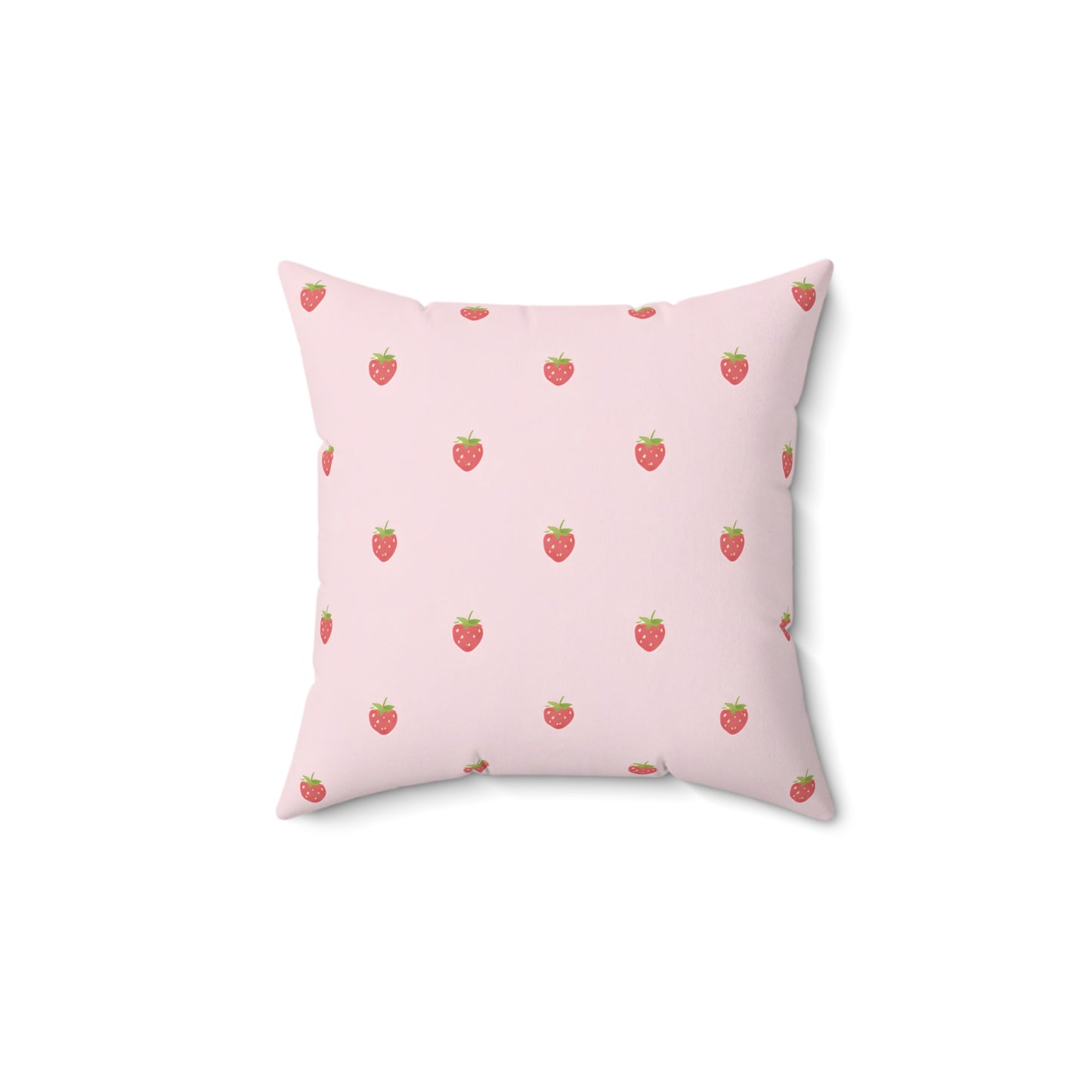 Strawberry Pattern Square Pillow — Pink Cute Fruit Accent Pillow