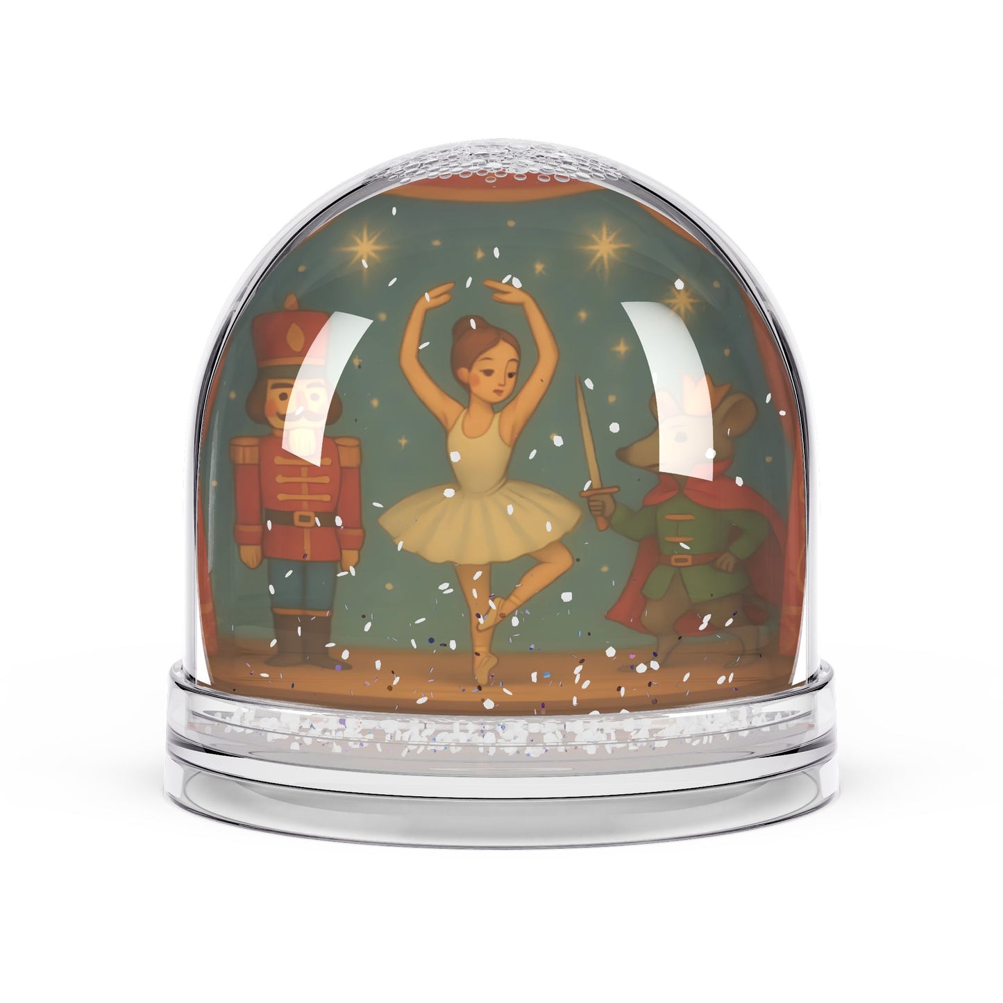 Holiday Ballet Scene Snow Globe – Ballerina and Winter Theater Display with Two-Sided Print