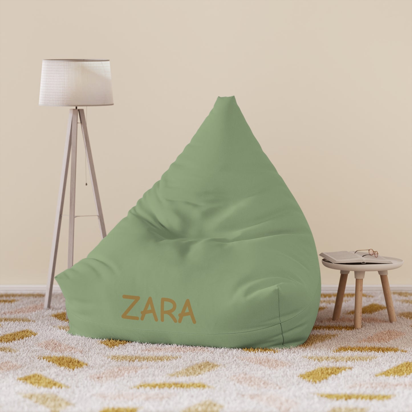 Personalized Green Bean Bag Cover — Custom Name ‘ZARA’ Accent