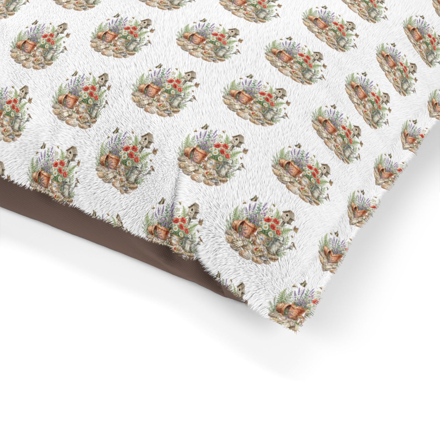 Floral Garden Pet Bed – Watercolor Birdhouse & Flowers
