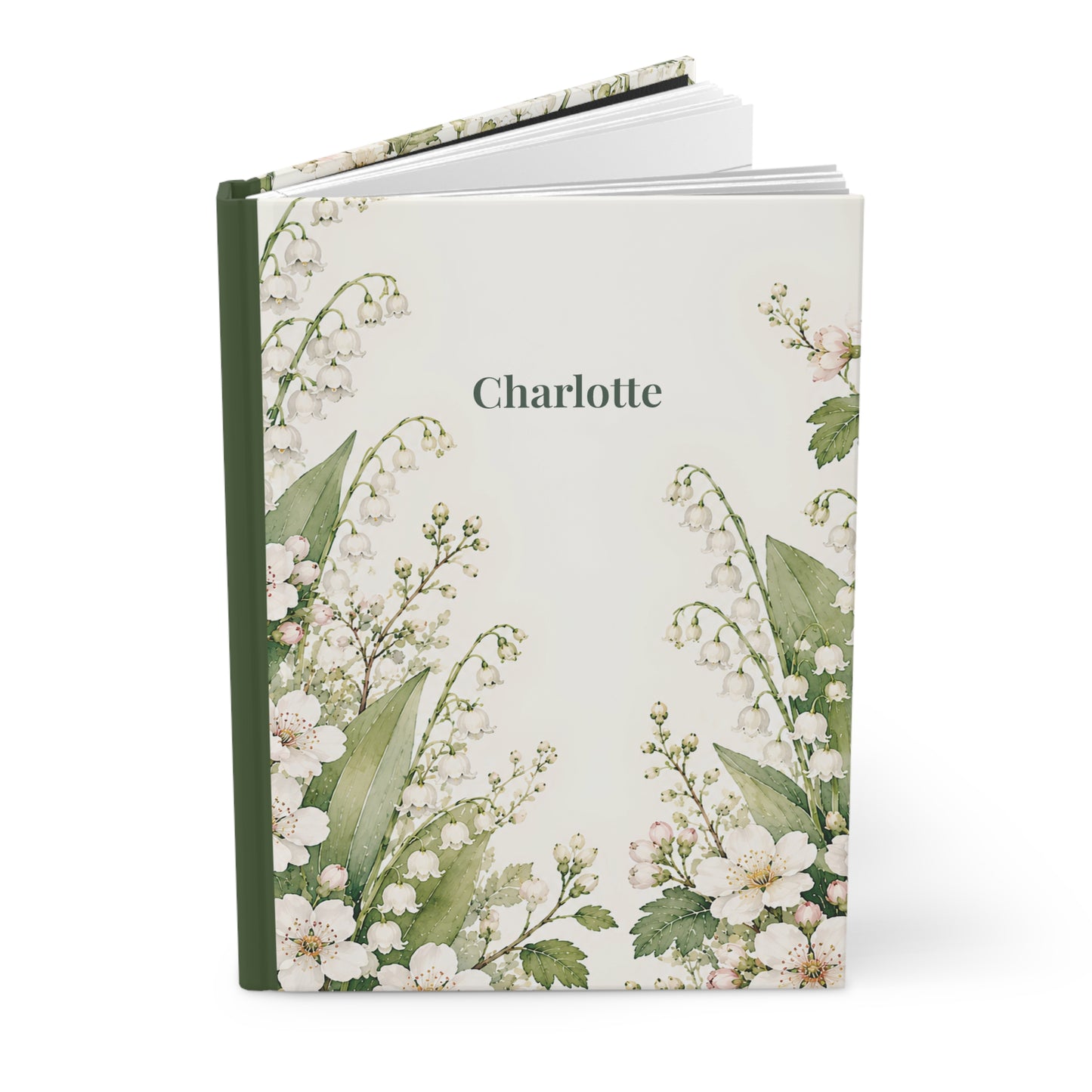 Personalized Lily of the Valley Hardcover Journal — Floral Name Notebook (Charlotte)