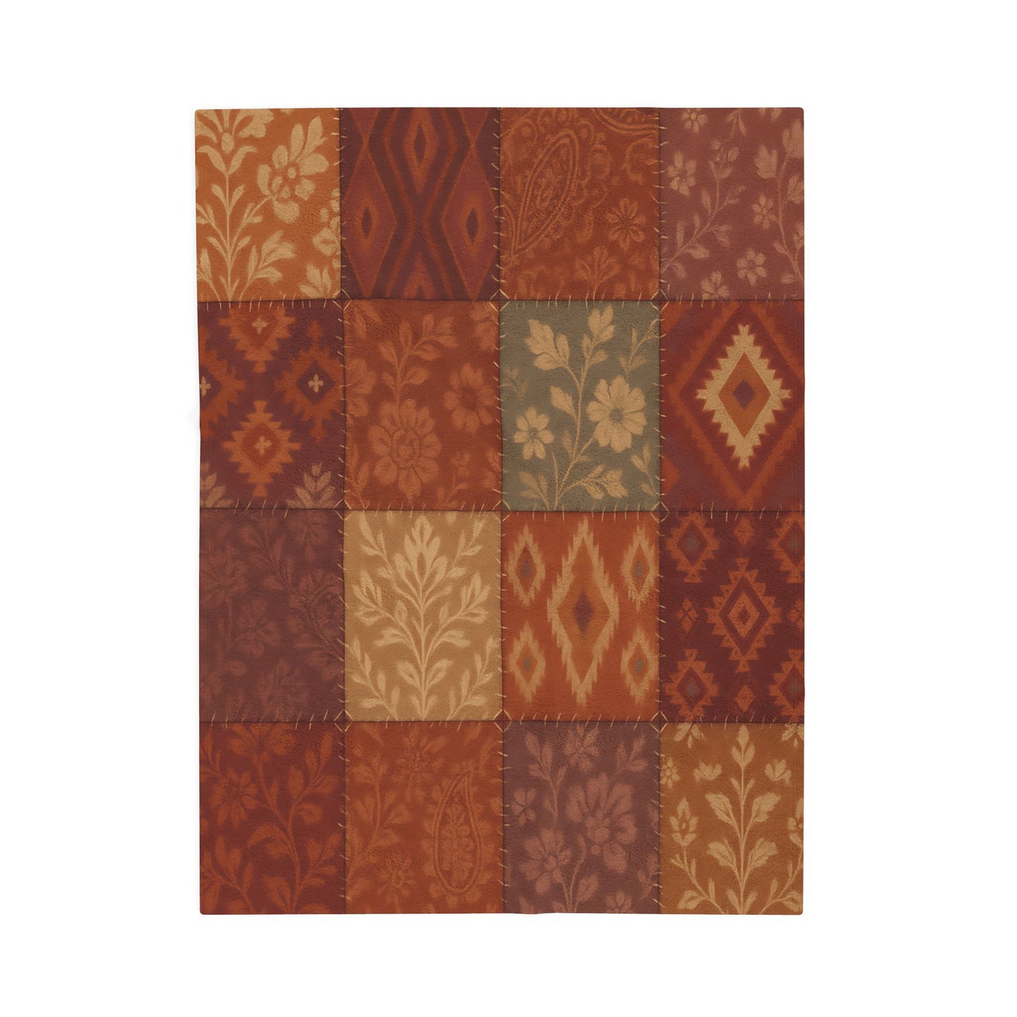 Rustic Patchwork Boho Velveteen Plush Blanket