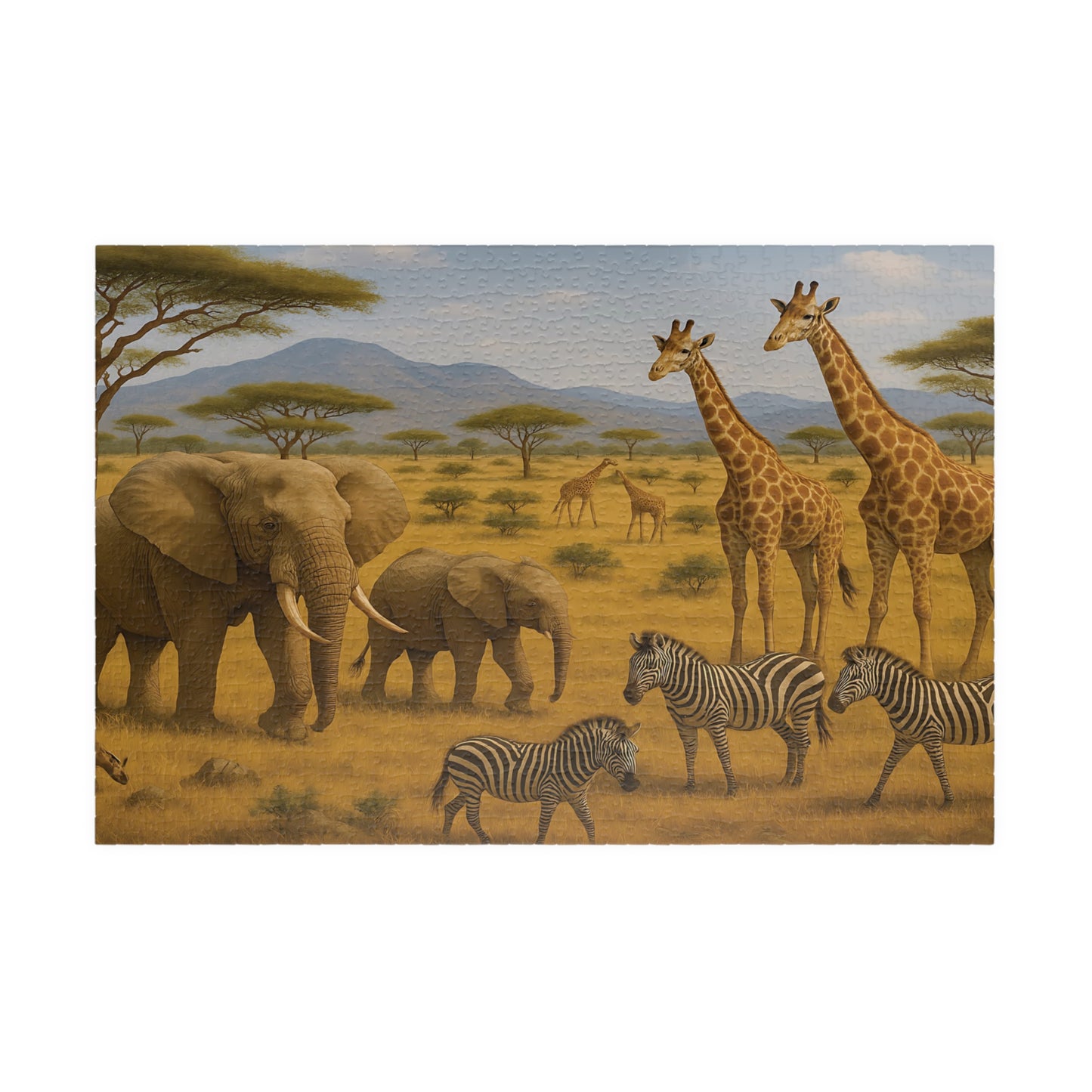African Safari Wildlife Jigsaw Puzzle – Elephants, Giraffes & Zebras