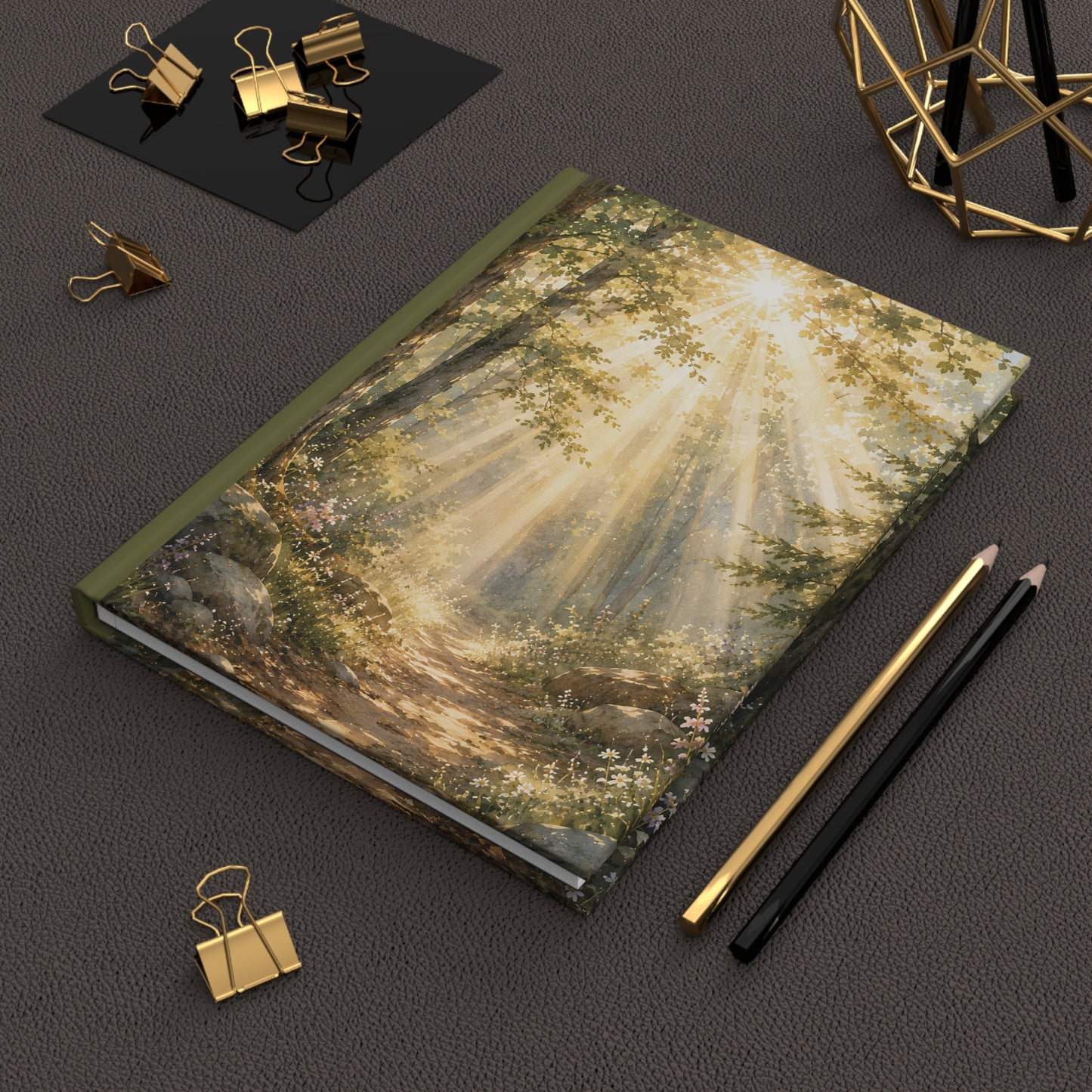 Sunlit Forest Path Hardcover Journal — Peaceful Nature Notebook