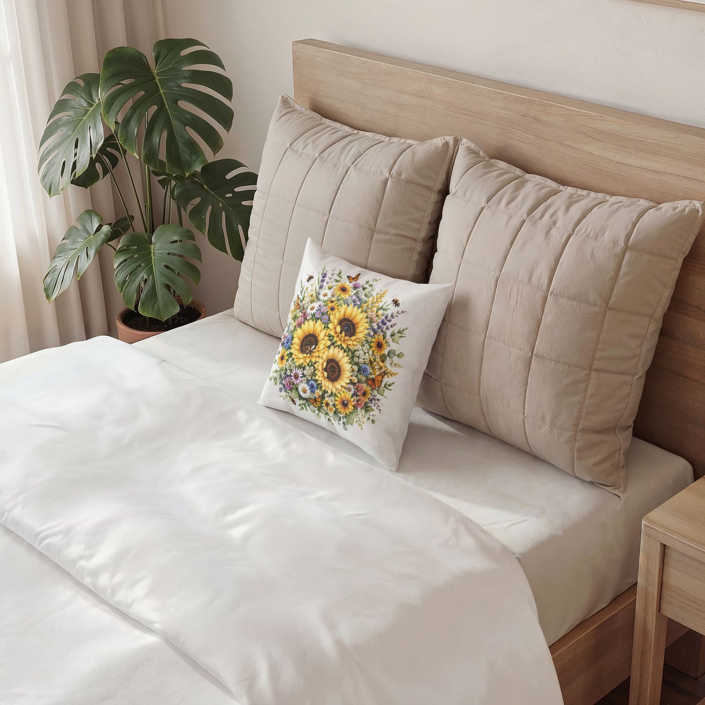 Sunflower Bouquet Velvet Pillow — Floral Decorative Throw Pillow