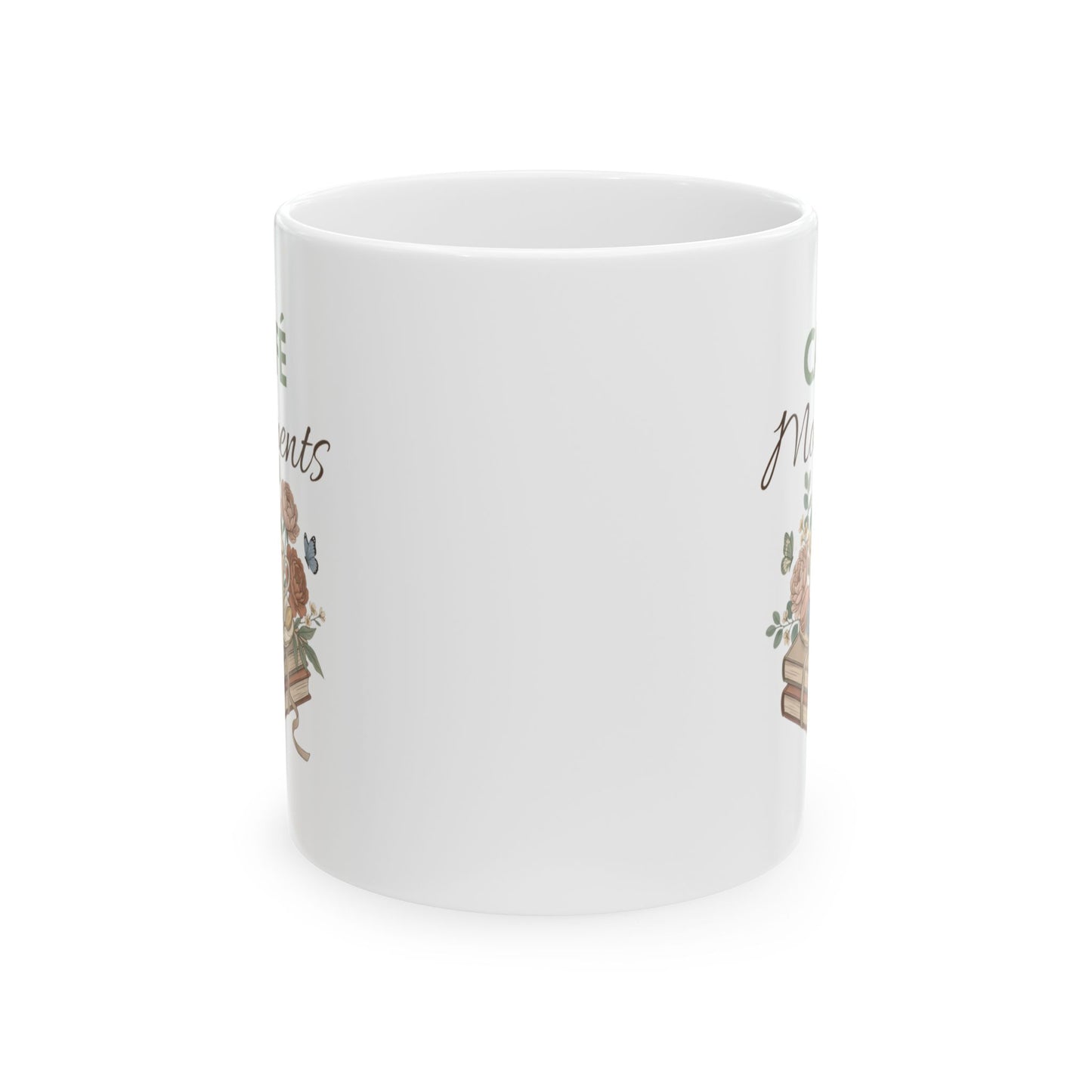 Café Moments Ceramic Coffee Mug – Coffee Lover Gift – Floral Book Lover Coffee Cup – Cozy Café Mug – 11oz & 15oz