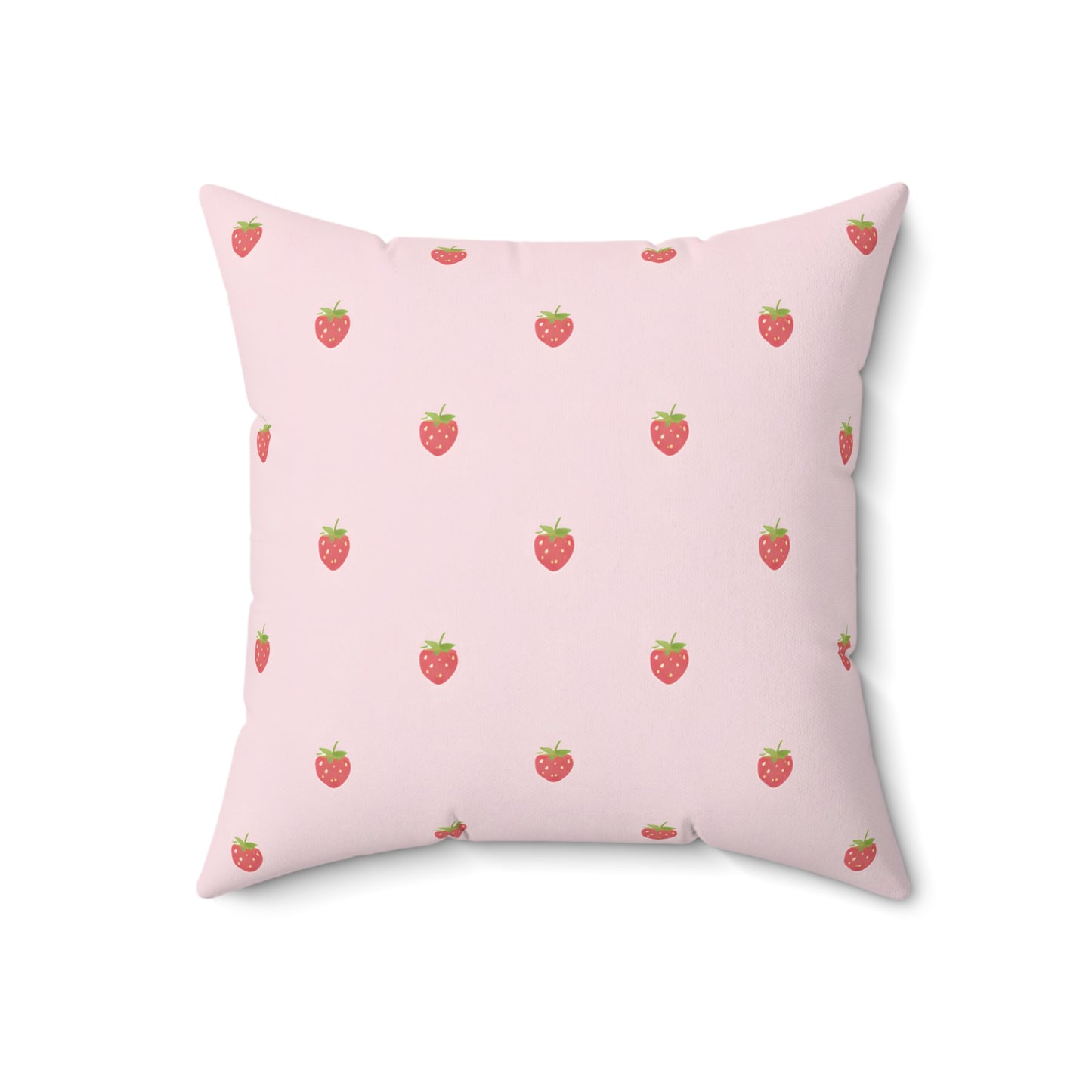 Strawberry Pattern Square Pillow — Pink Cute Fruit Accent Pillow