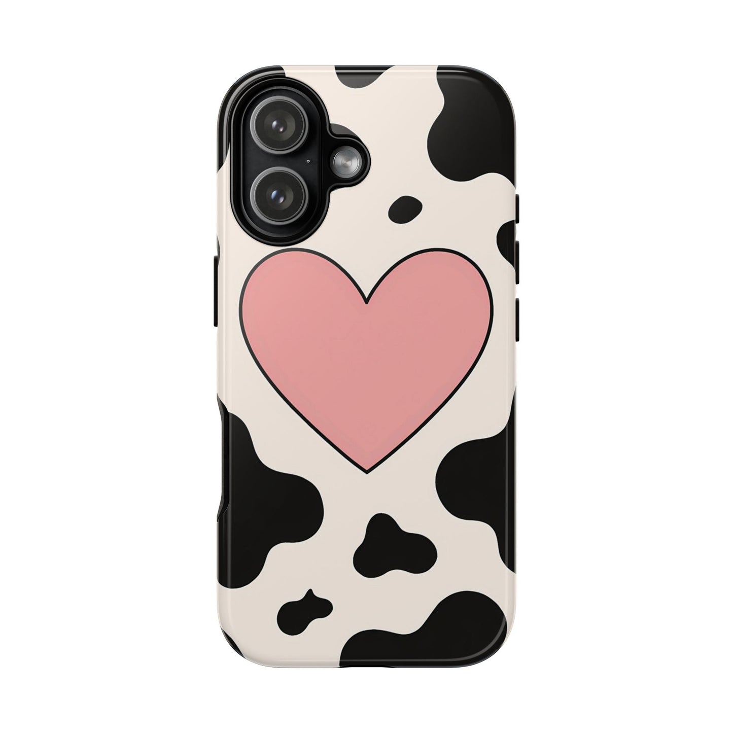 Cow Print Phone Case with Pink Heart – Bold & Cute Protective Cover