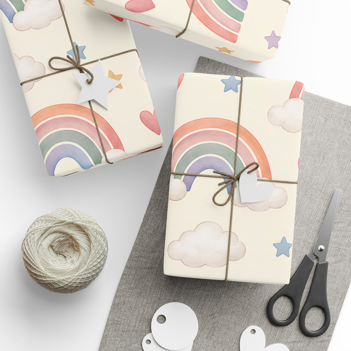 Wrapping Paper Roll — Pastel Rainbow & Cloud Gift Wrap (Neutral Baby Shower, Birthday, Nursery)