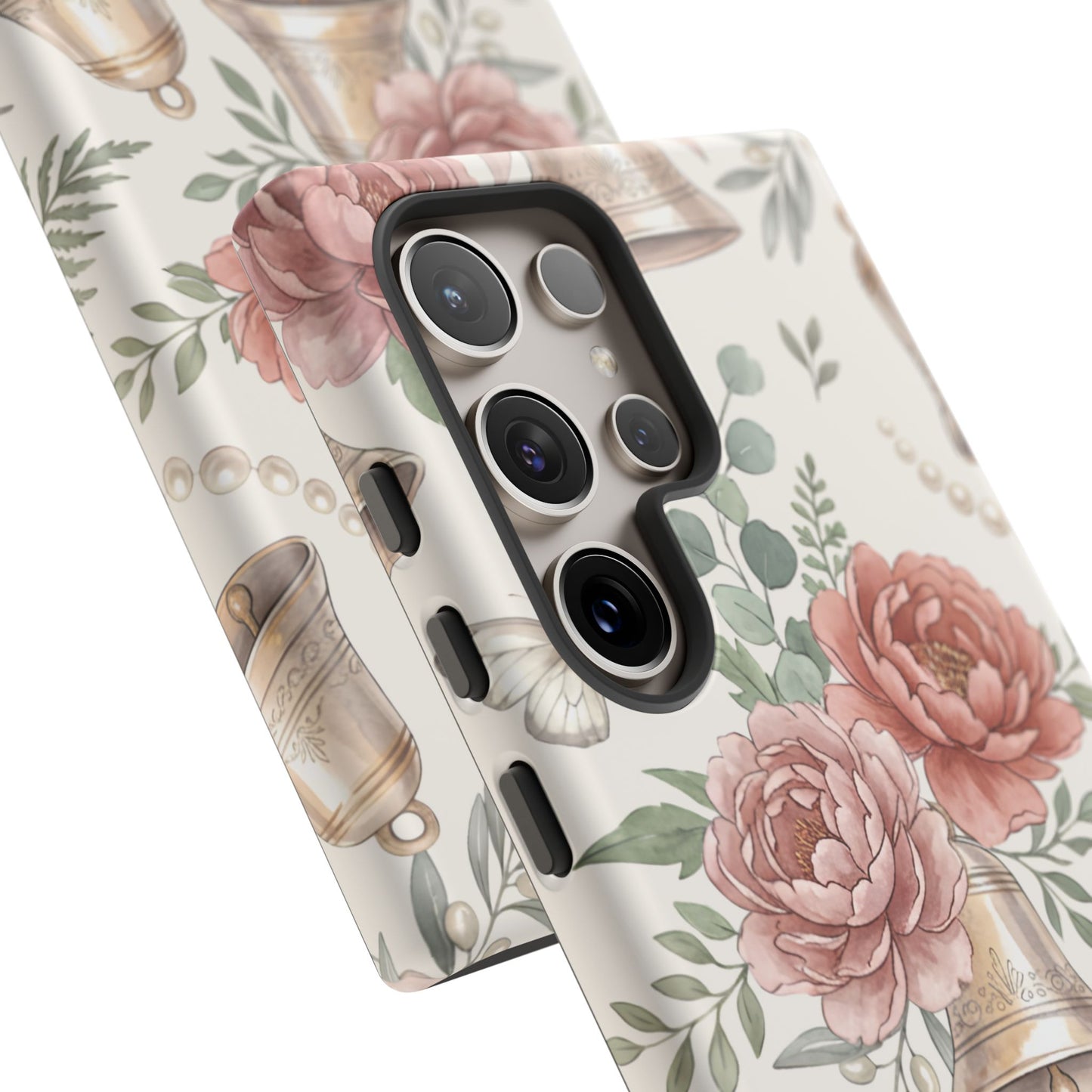 Floral Wedding Bells Phone Case — Vintage Roses, Butterflies & Bow Protective Tough Case