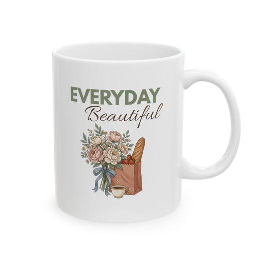 Everyday Beautiful Ceramic Mug – Floral Tote Illustration (11oz, 15oz)