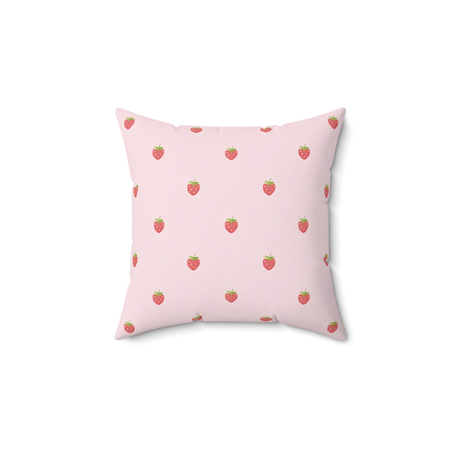 Strawberry Pattern Square Pillow — Pink Cute Fruit Accent Pillow