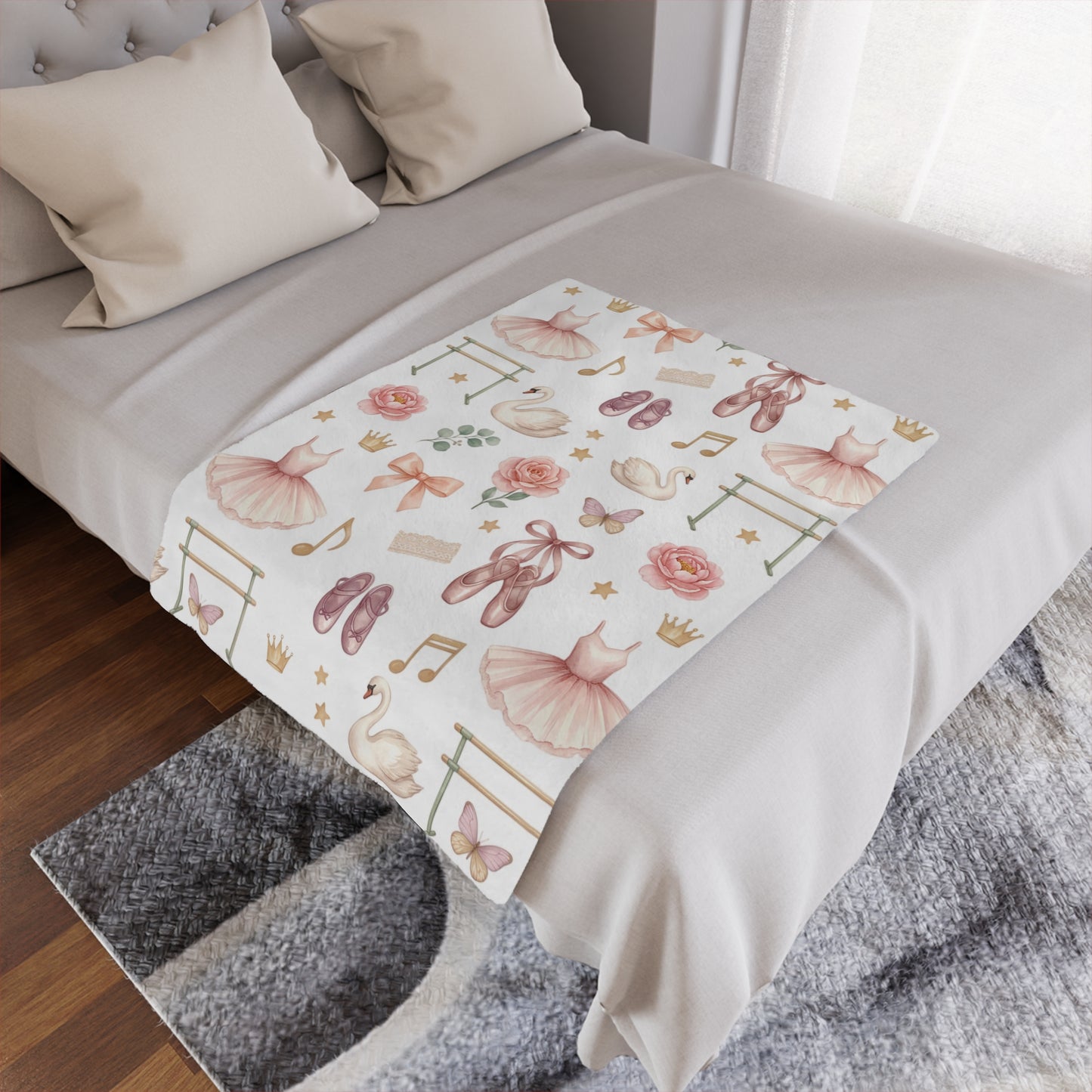 Ballet Dancer Minky Blanket — Pink Tutu & Swan Baby Throw