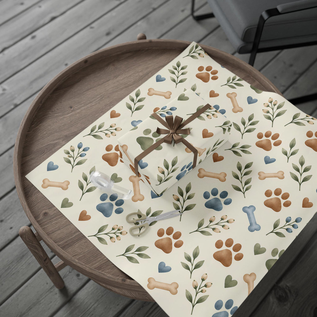 Paw Print Floral Wrapping Paper Roll — Cottage Garden Blooms