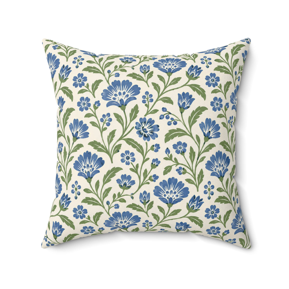 Blue Floral Throw Pillow — Botanical Pattern Decorative Cushion
