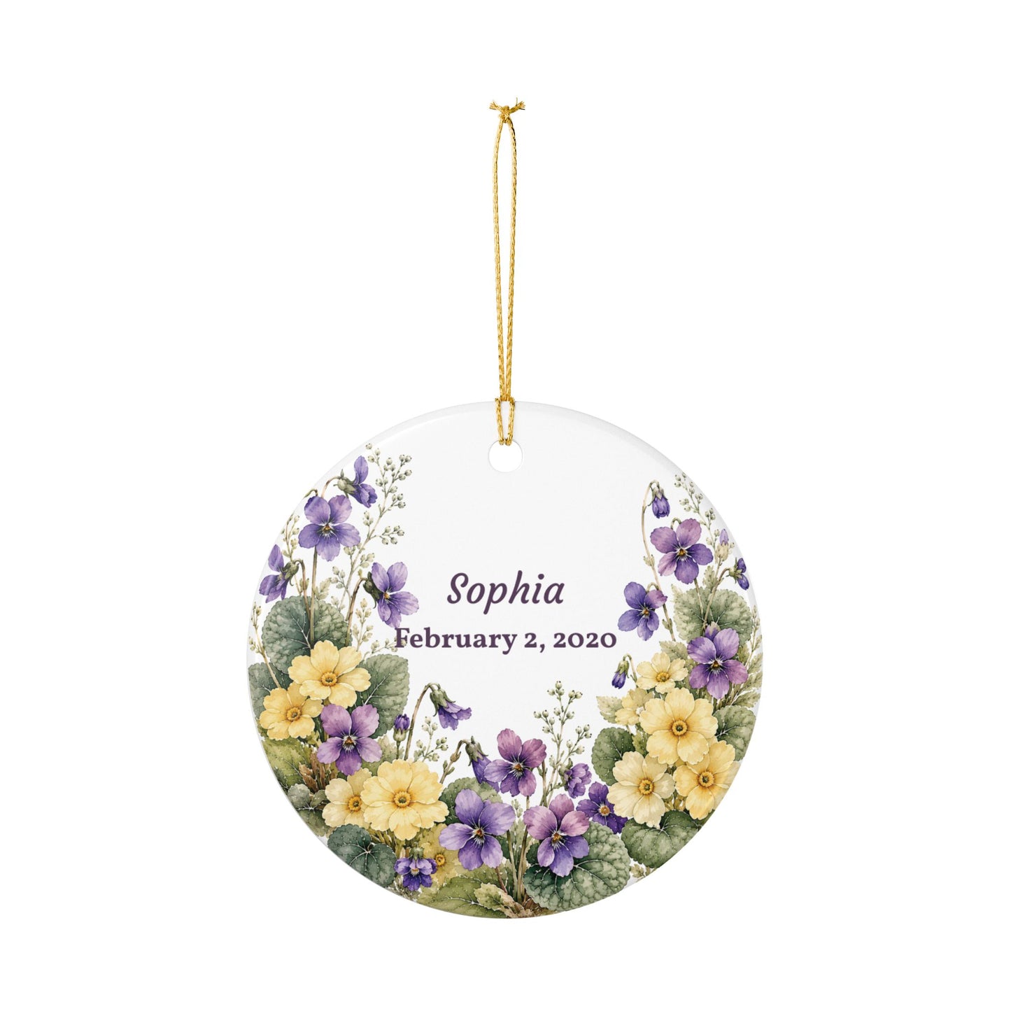 Ceramic Ornament — Personalized Floral Name & Date Keepsake