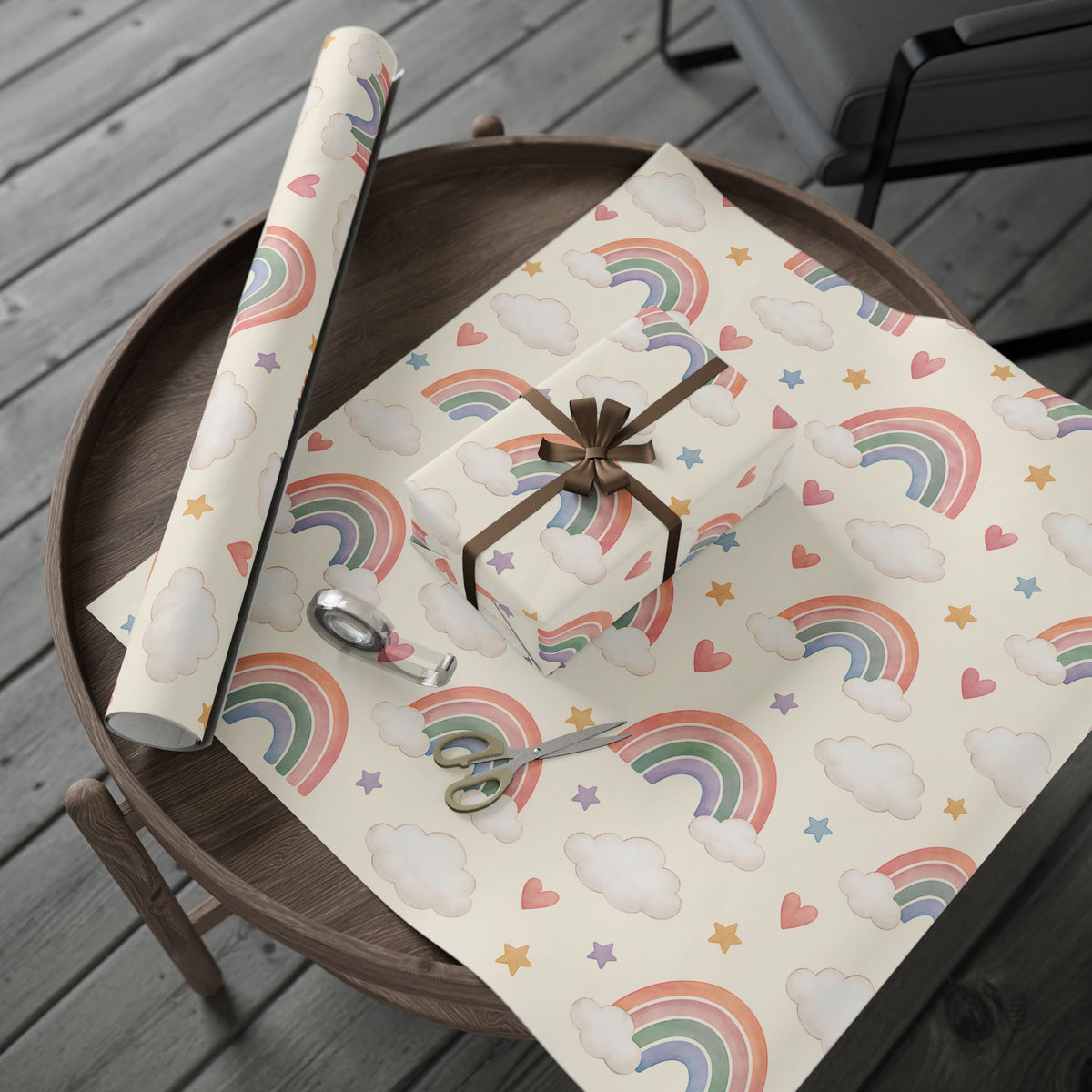 Wrapping Paper Roll — Pastel Rainbow & Cloud Gift Wrap (Neutral Baby Shower, Birthday, Nursery)