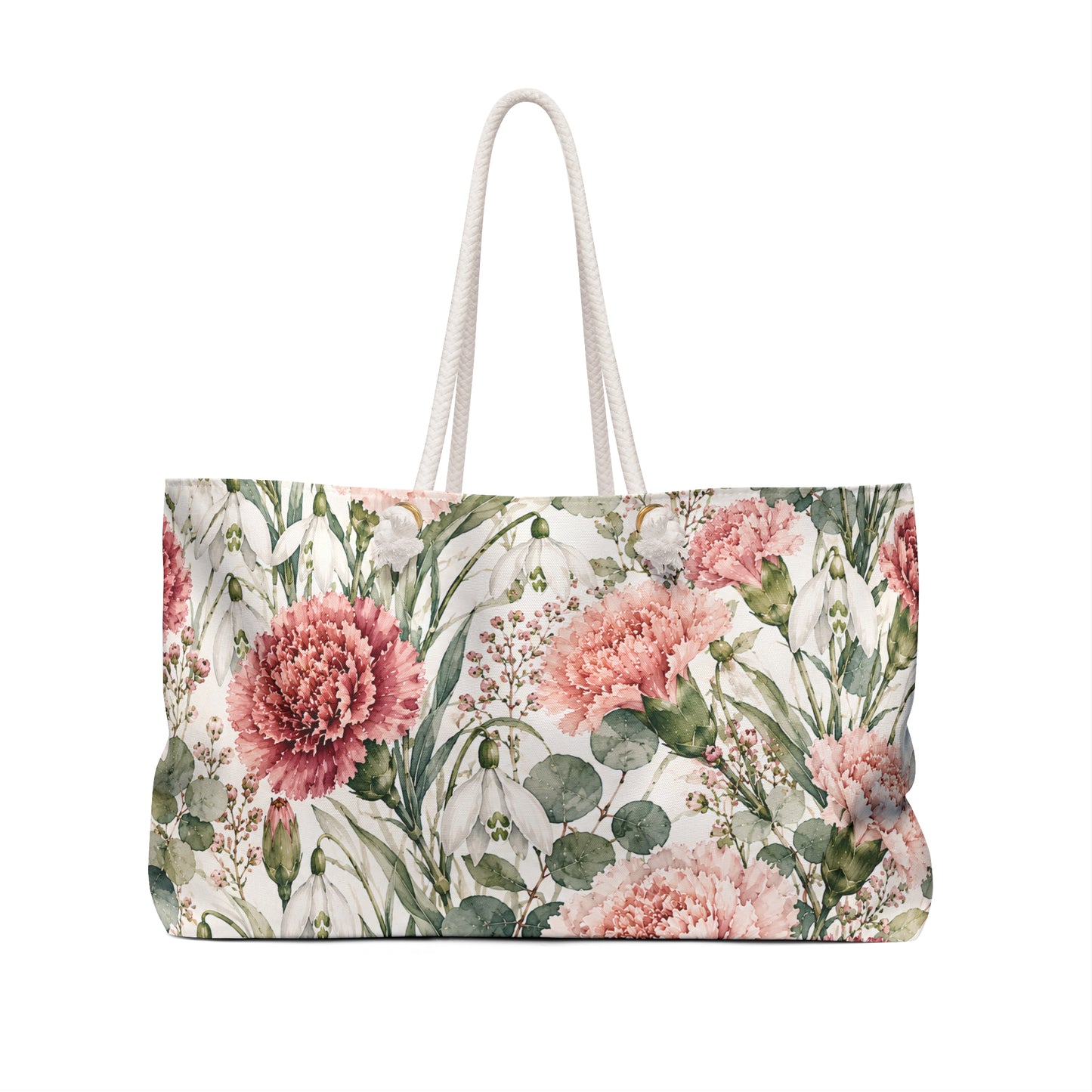 Floral Carnation Weekender Bag — Pink Botanical Travel Tote