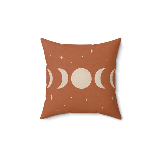 Boho Moon Phases Throw Pillow - Terracotta Celestial Decor