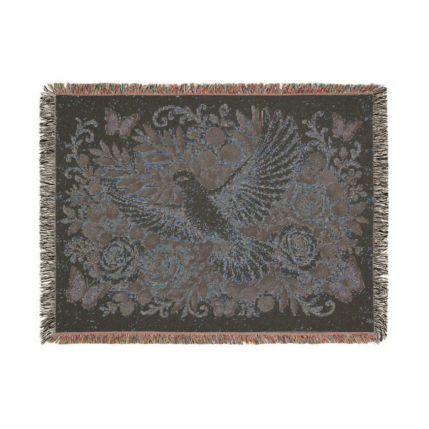 Dove Floral Woven Blanket — Decorative Throw for Living Room, Spiritual Comfort & Memorial Gift